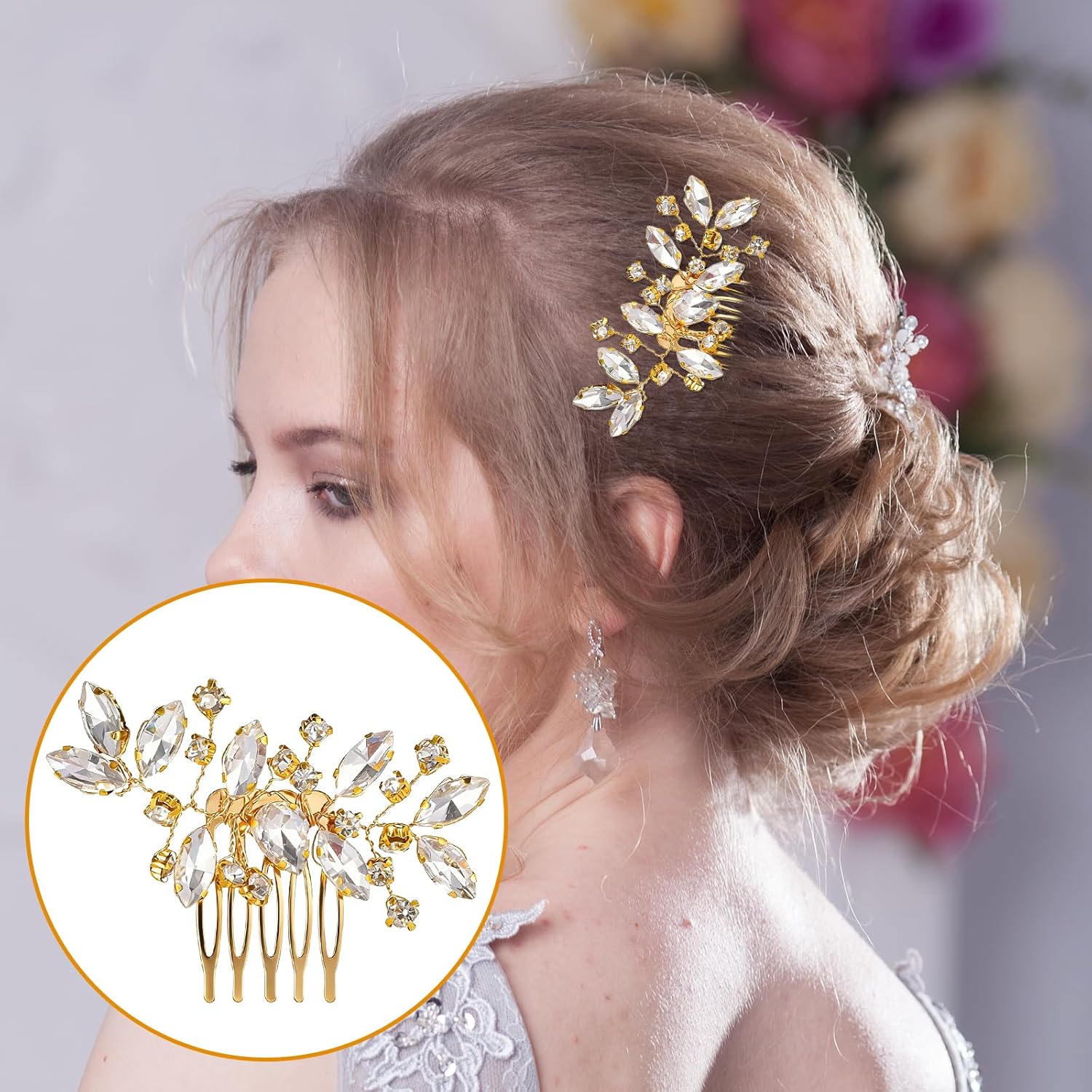 2 Pcs Bridal Hair Comb Gold Hair Piece Accessory Gold Rhinestone Hairs Accessories Golden Hairs Piece Sparkle Metal Crystal Accessories for Bride Bridesmaids — image 5