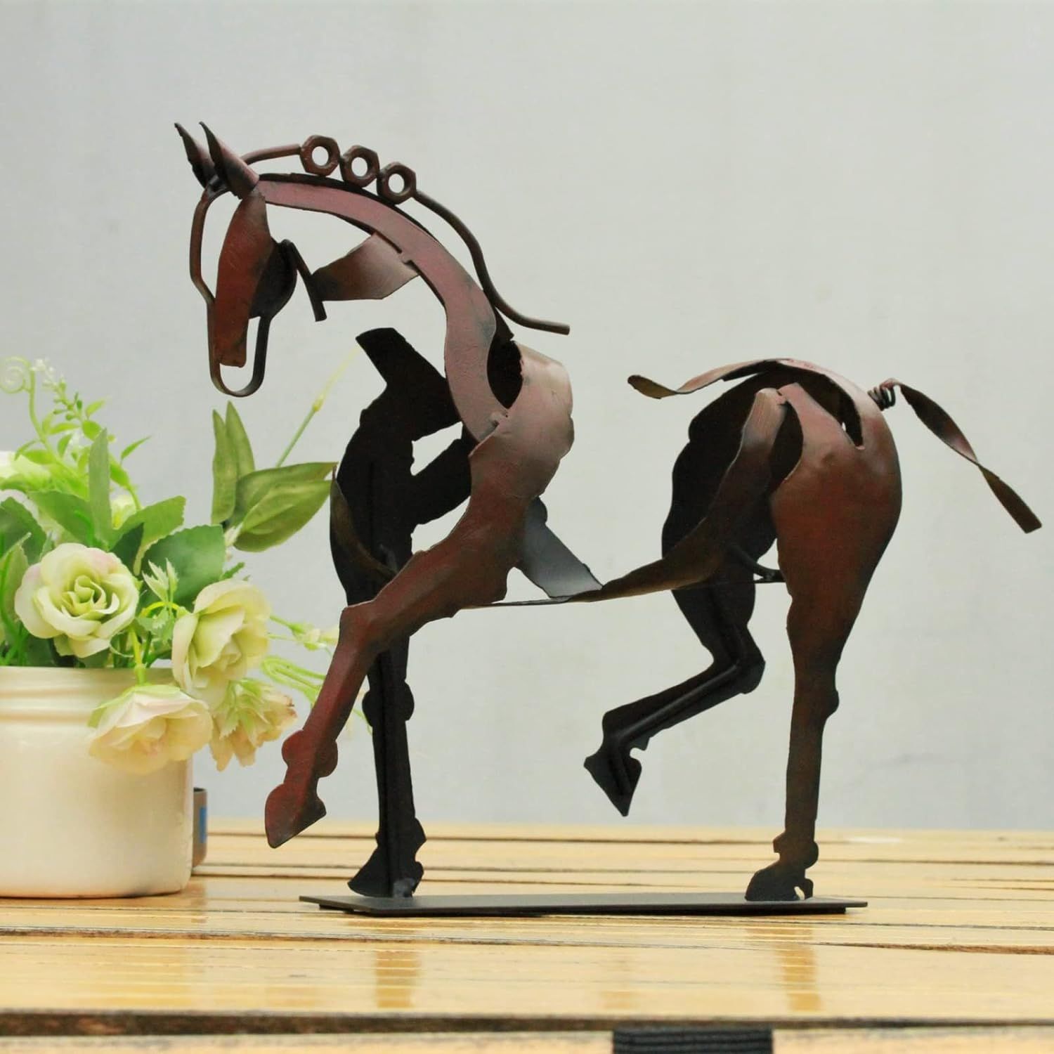 Handmade Horse Statue - Unique Rustic Decor for Office & Home - Hand-Painted Metal Sculpture - Perfect Handicraft Gift (Brown) — image 4