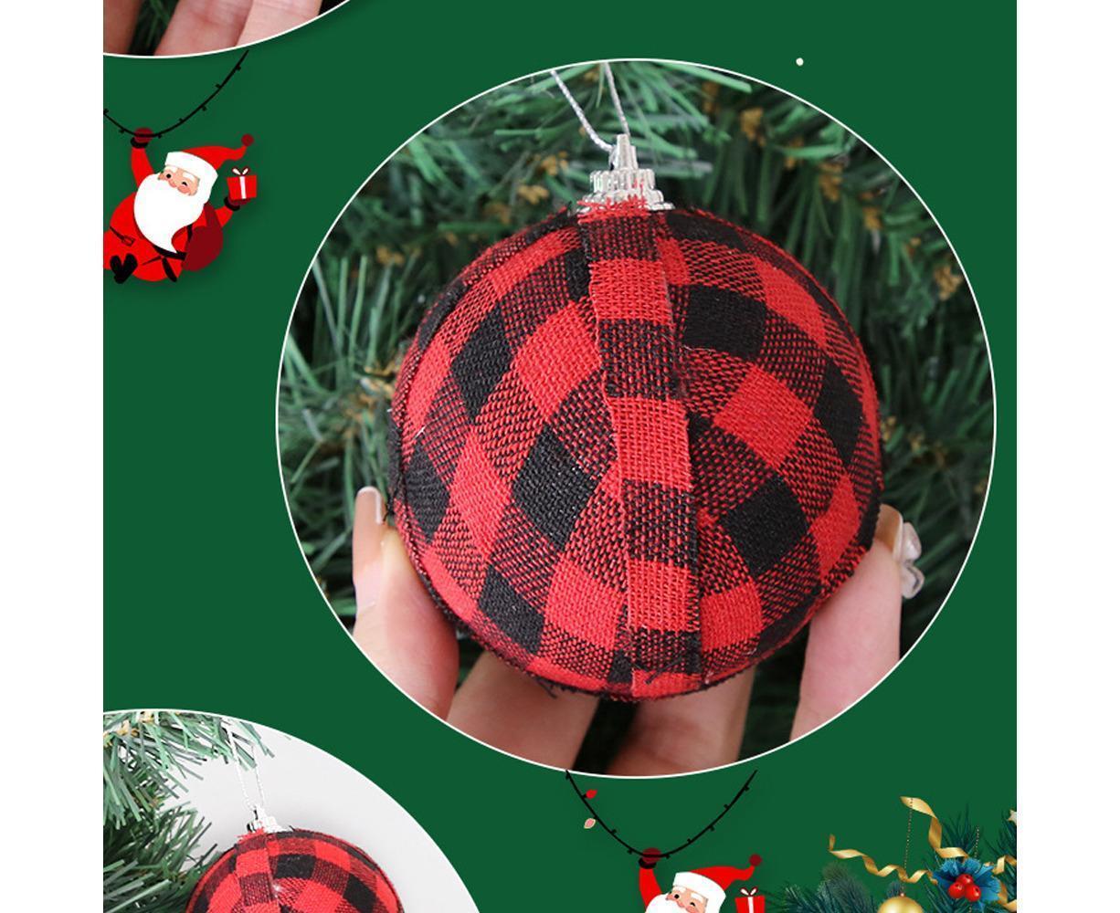 Plaid Ball Ornaments Christmas Decor Fabric Wrapped Balls Xmas Holiday For Home Decoration,Red And Black Plaid-24/Box โ image 3