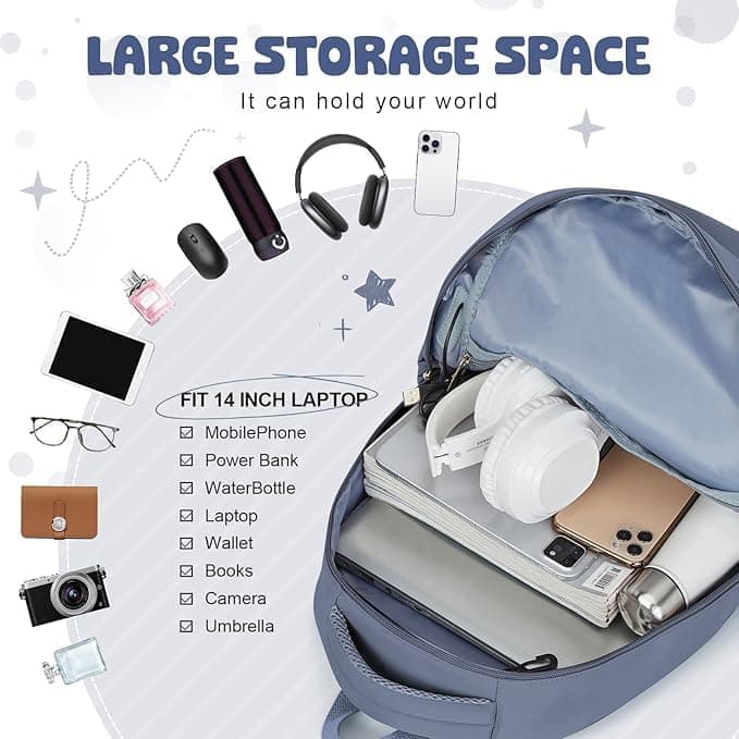 14-inch Laptop Backpack Waterproof Lightweight Daypack for School University, Dark Blue, Compatible with Girls Boys — image 5