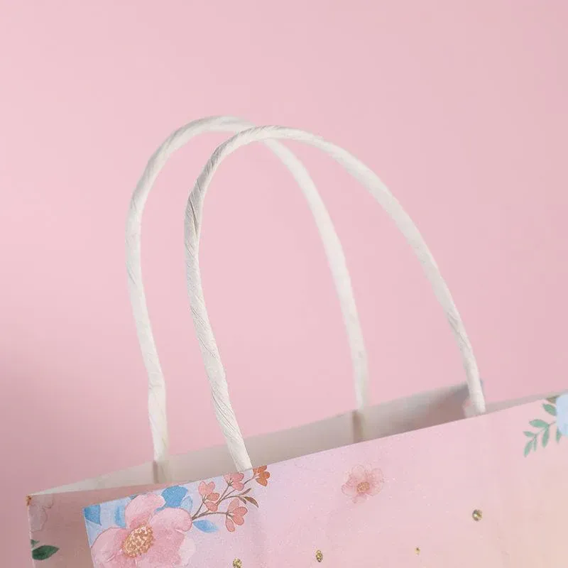 30pcs Pink Romantic Flower Tote Bag Cowhide Paper Elegant Design Gift Bag - Pink — image 4