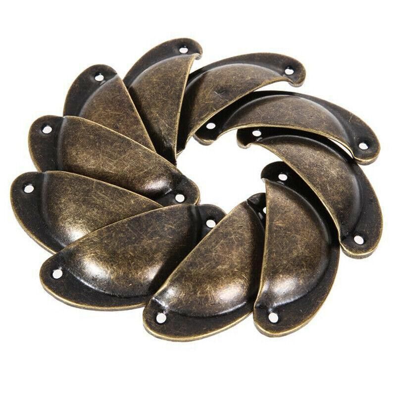 6X Cupboard Door Cabinet Cup Drawer Furniture Retro Antique Pull Shell Handle - Red Bronze — image 6