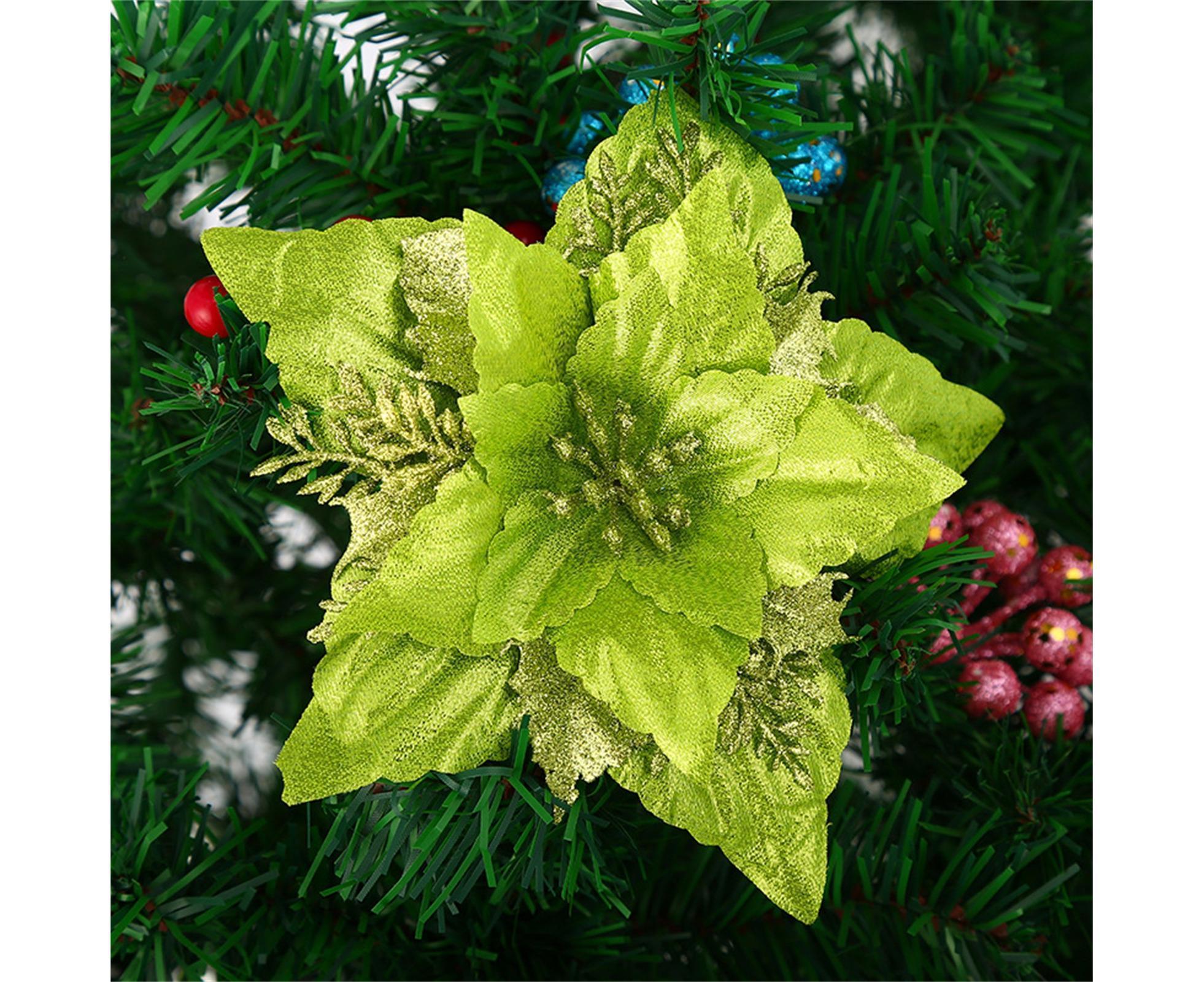5Pcs Artificial Xmas Flower Leaves-Army Green โ image 2