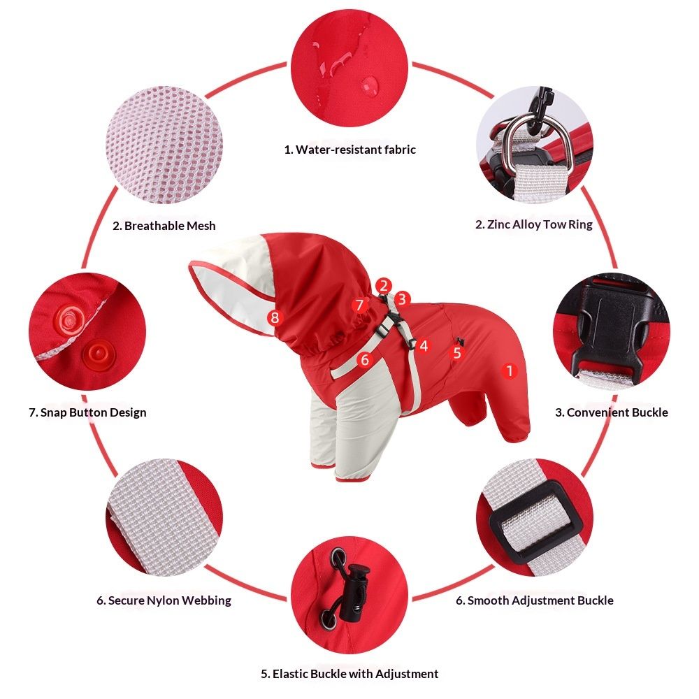 Waterproof Dog Raincoat, Full Coverage Small Dog Rain Coat with Harness, Adjustable 4 Legs Puppy Rain Jacket with Reflective Strip and Elastic Cuffs โ image 4