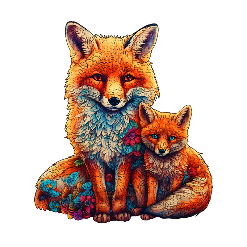 Irregular-Shaped Puzzle – A3 Size (33 × 43cm), 210-Piece Design, 4mm Thickness, Compact Packaging(A mother fox and her cub)