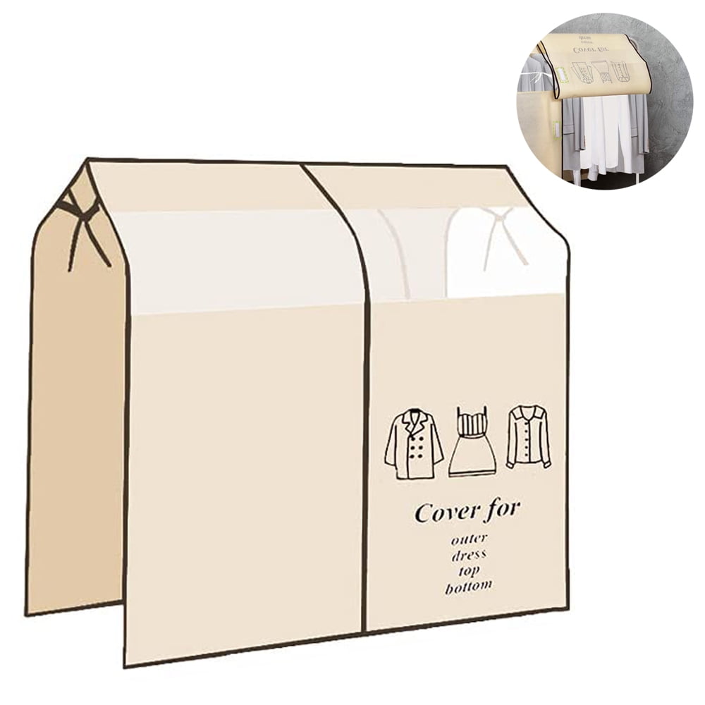 Dustproof Clothes Rack Cover Expandable Hanging Closet Cover Shoulder Dust Cover Clothes Protector for Coats Suits Dresses Beige — image 2
