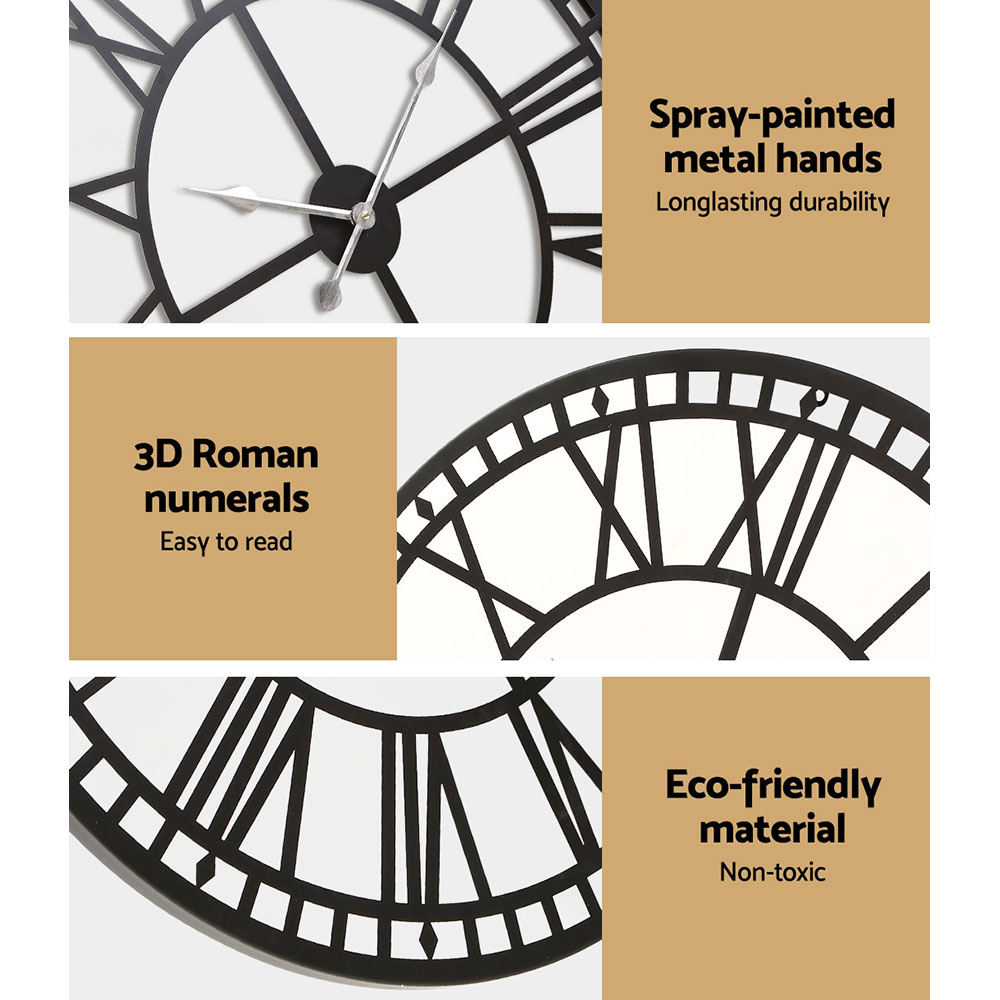 Artiss 60cm Wall Clock Large Roman Numerals Metal Black โ image 4