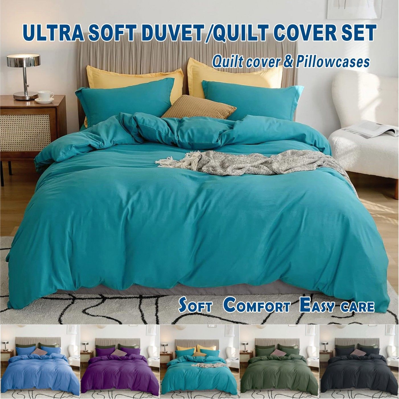 3 Piece Hotel Soft Microfiber Quilt Cover Set-2000TC Duvet/Donna Cover Set & Pillowcases -1 Quilt Cover Zipper Closure & 1 x Pillowcases-Breathable Bedding