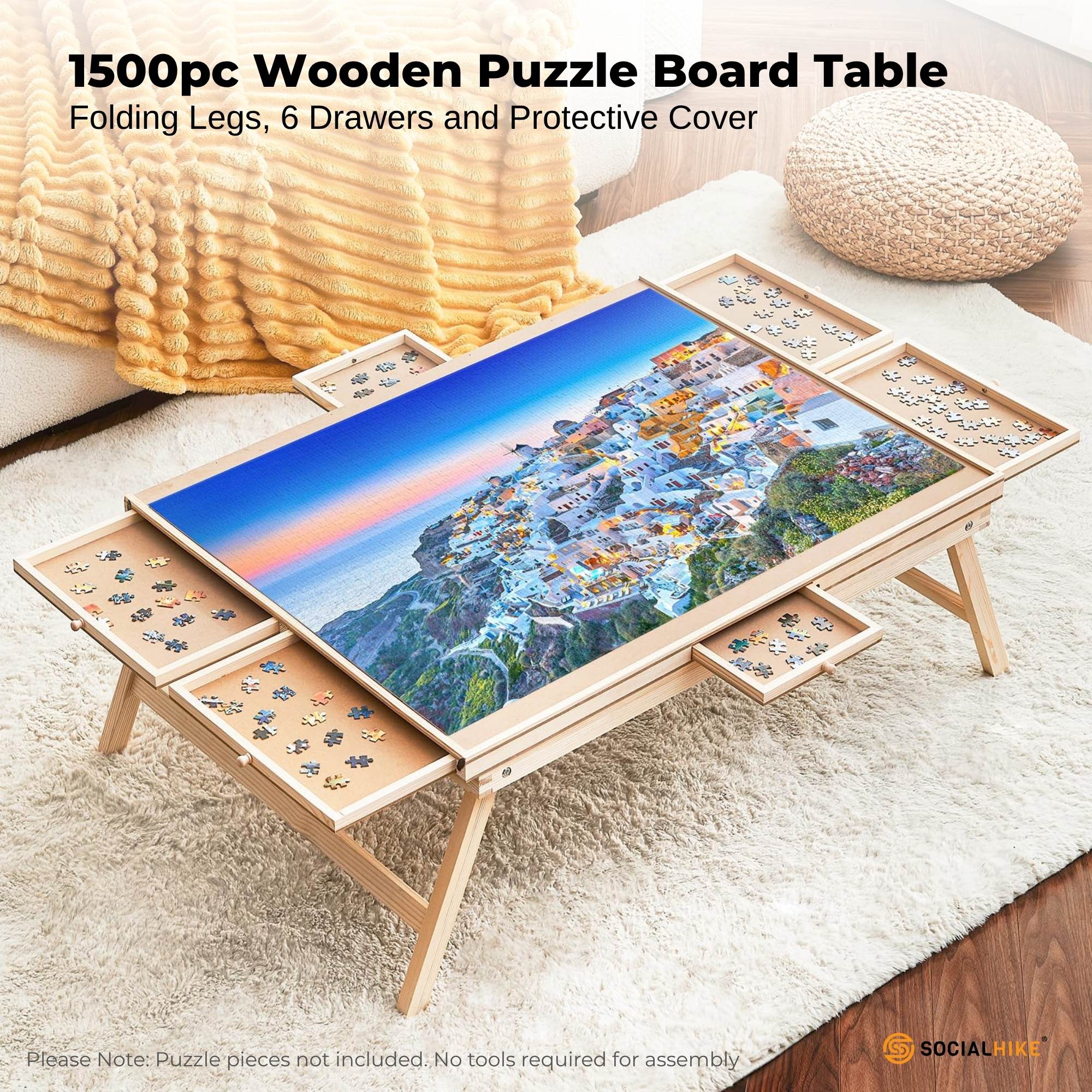 Social Hike Puzzle Board Table 1500 pcs - Folding Legs 6 Drawer with Cover — image 3