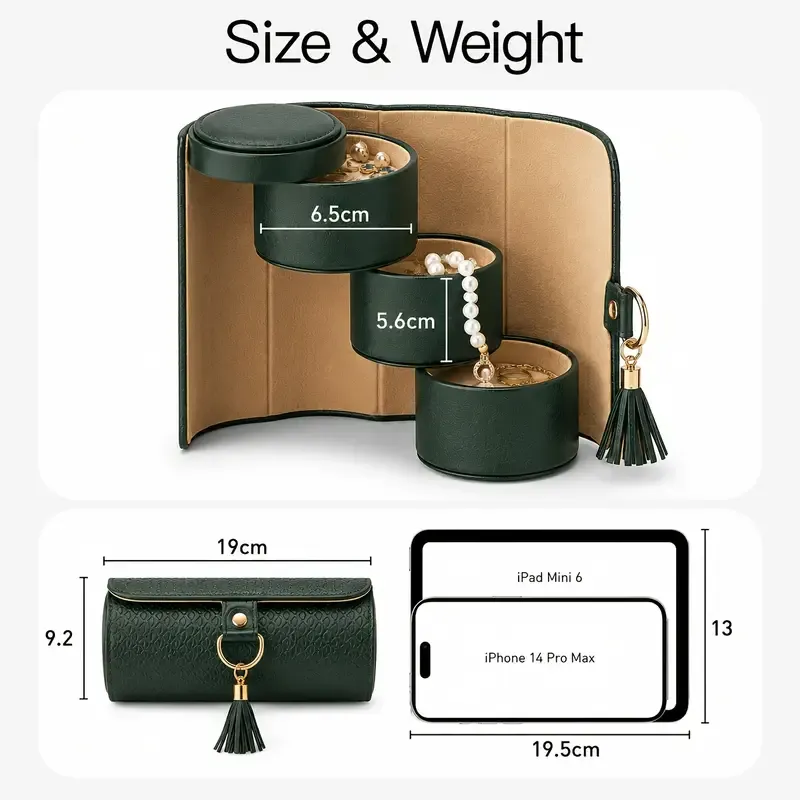 โจ Travel Jewellery Organizer Case | Textured PU Leather with Tassel | 3 Compartments for Rings, Earrings & Necklaces | Compact Gift for Her/Grey โ image 6