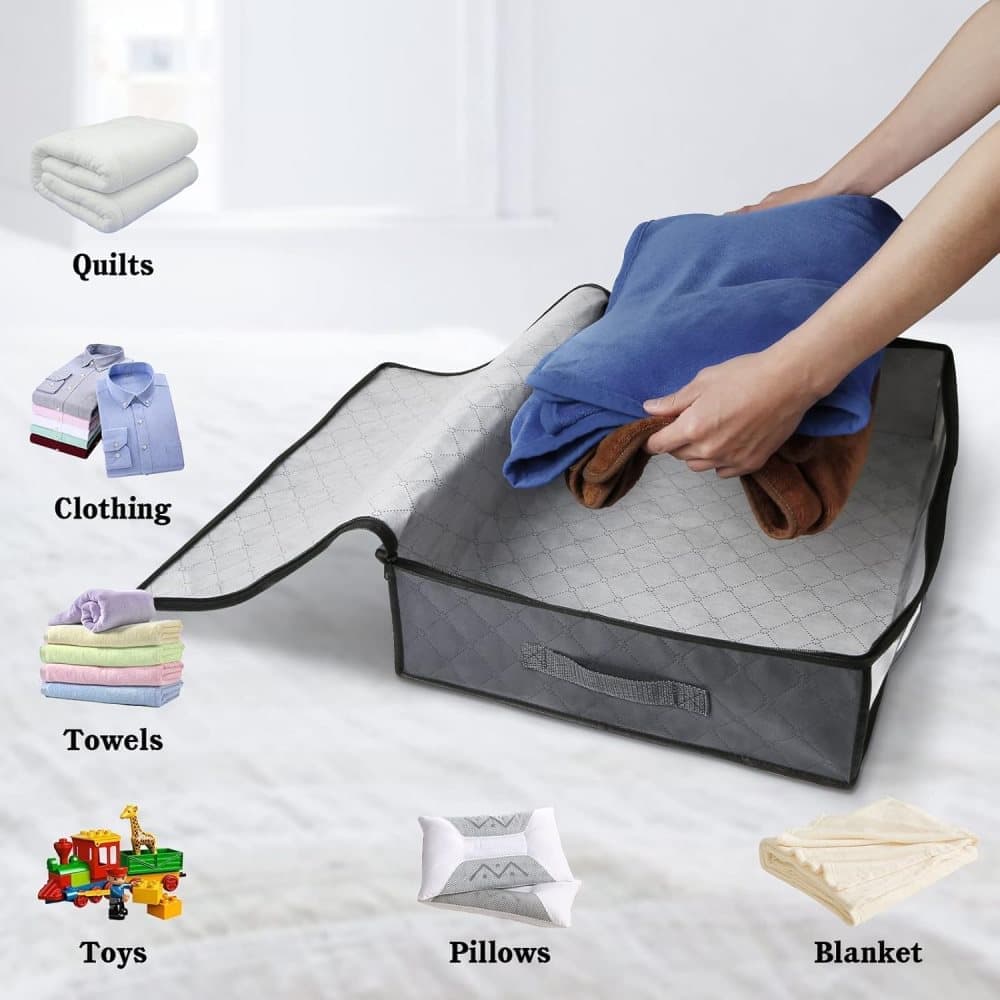 2-Pack Foldable Storage Boxes for Clothes and Blankets, Under-Bed Drawers, Multifunctional Spacious, Gray — image 4