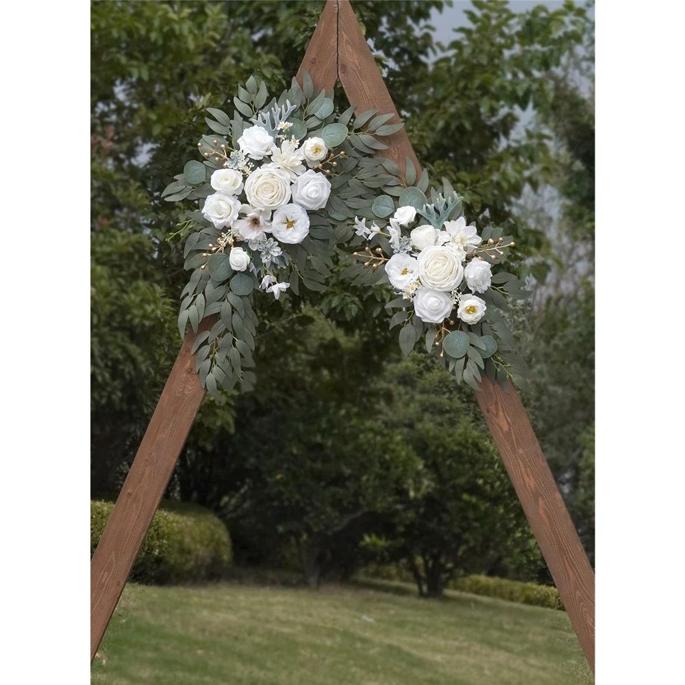 Faux Arch Flower Swag Set of 2 for Wedding Welcome Signs Floral Swag Wedding Reception Ceremony Signs Decor (White) — image 5