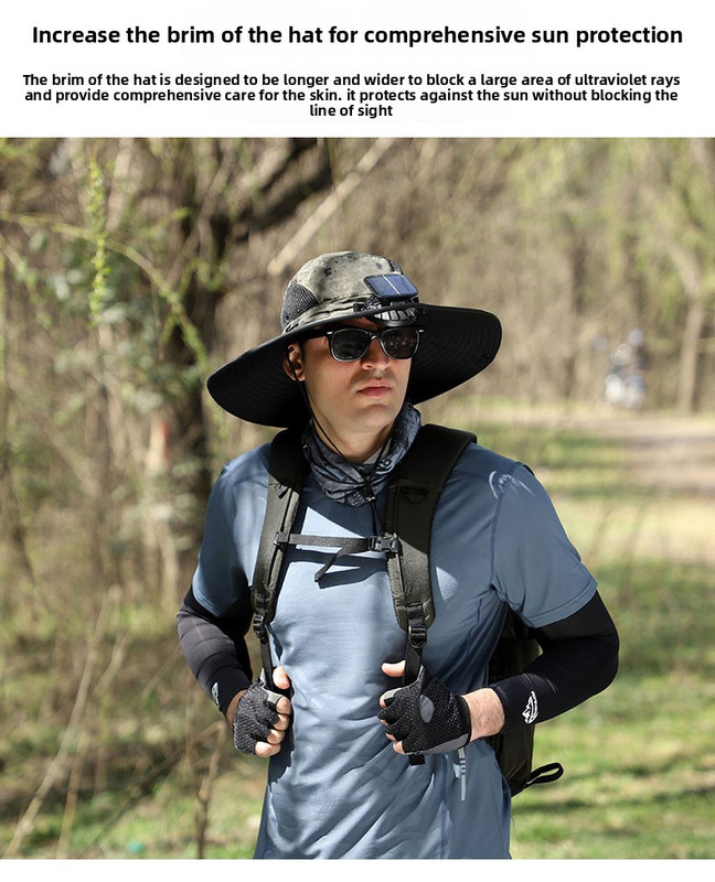 Dark Grey Dual Solar Fan Hat with Rechargeable Battery - Wide Brim UPF 50+ Sun Protection Bucket Hat for Fishing & Outdoor Work โ image 4
