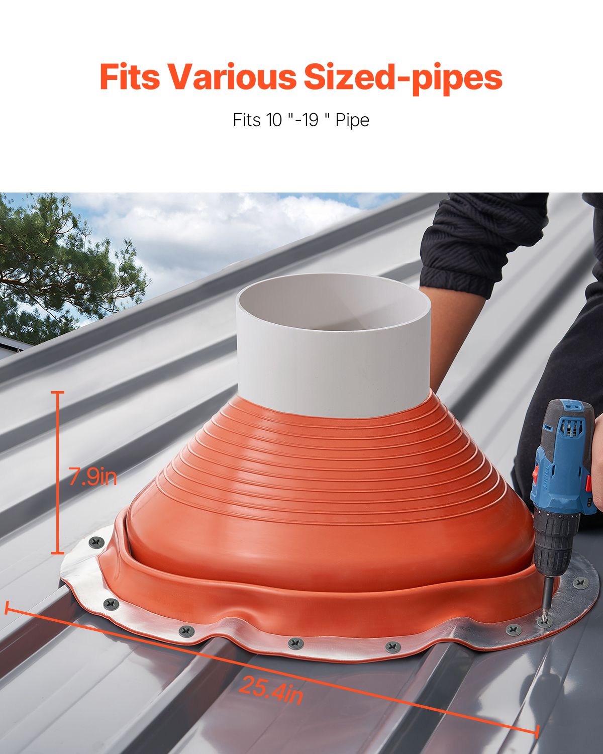 Metal Roof Pipe Flashing Boot Fits 254-483 mm Pipe High Temp Red Silicone — image 2