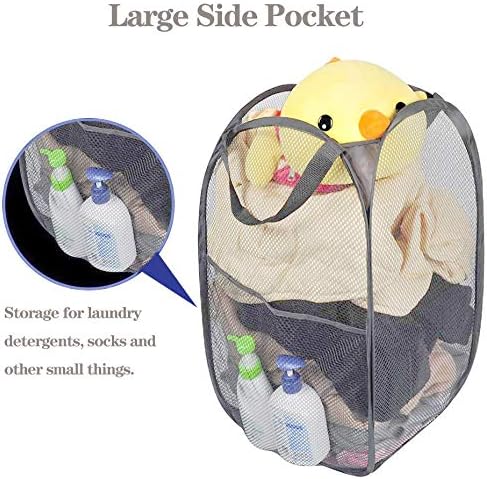 2 Pcs Popup Mesh Laundry Baskets, Collapsible and Portable Clothes Washing Laundry Hampers with Reinforced Carry Handles, Gray Clothes Hamper for Home, Travel — image 4