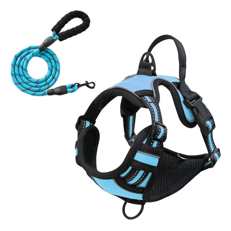 Reflective Pet Vest, Dog Harness, No Pull, Breathable, 1.5-meter tow rope - Blue, S