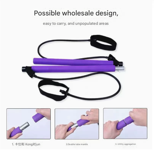 Purple Portable Pilates Bar Kit with Resistance Bands Detachable Toning Stick for Home Gym Yoga & Stretching - Durable Metal Core โ image 2