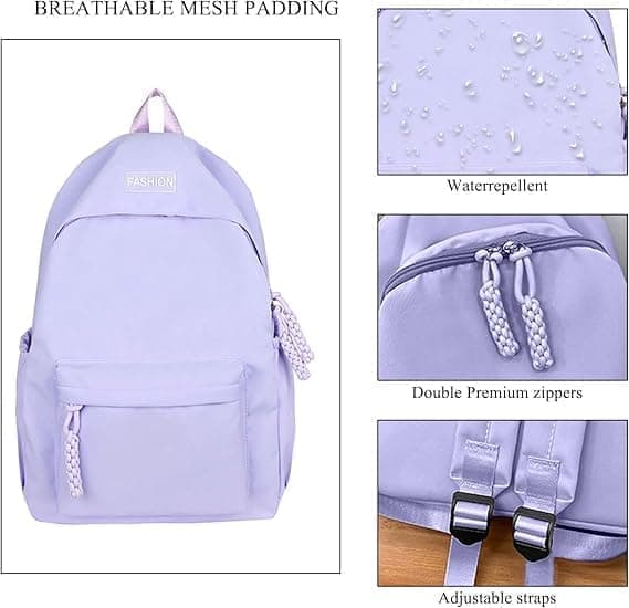 Waterproof School Backpack for Travel, Unisex Student Bag Purple — image 3