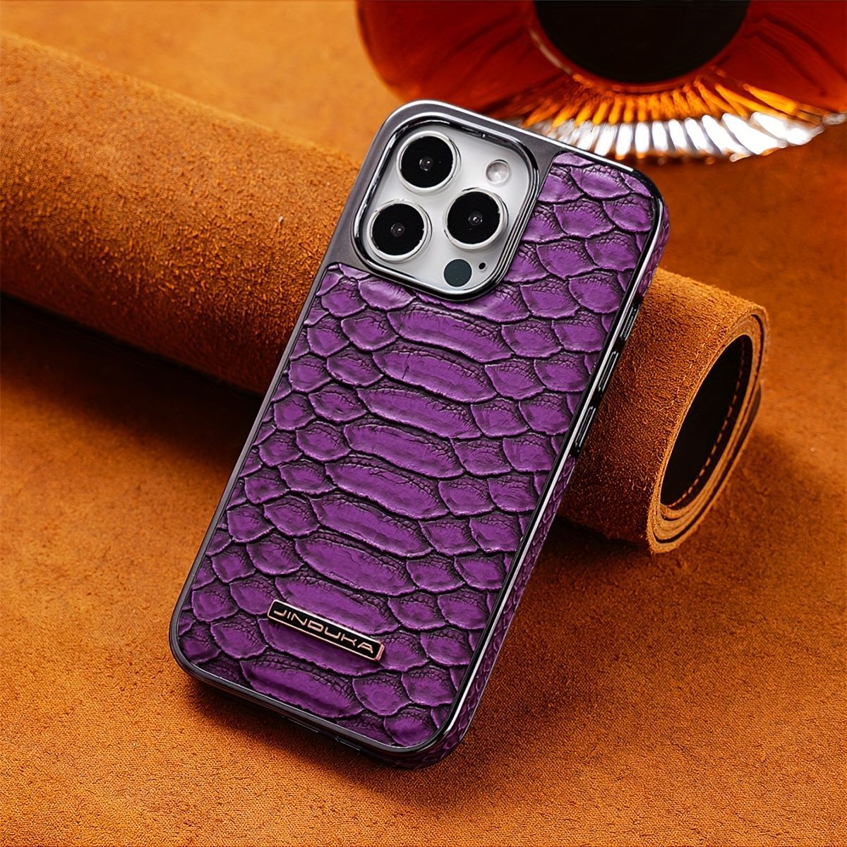 snake-pattern leather phone case