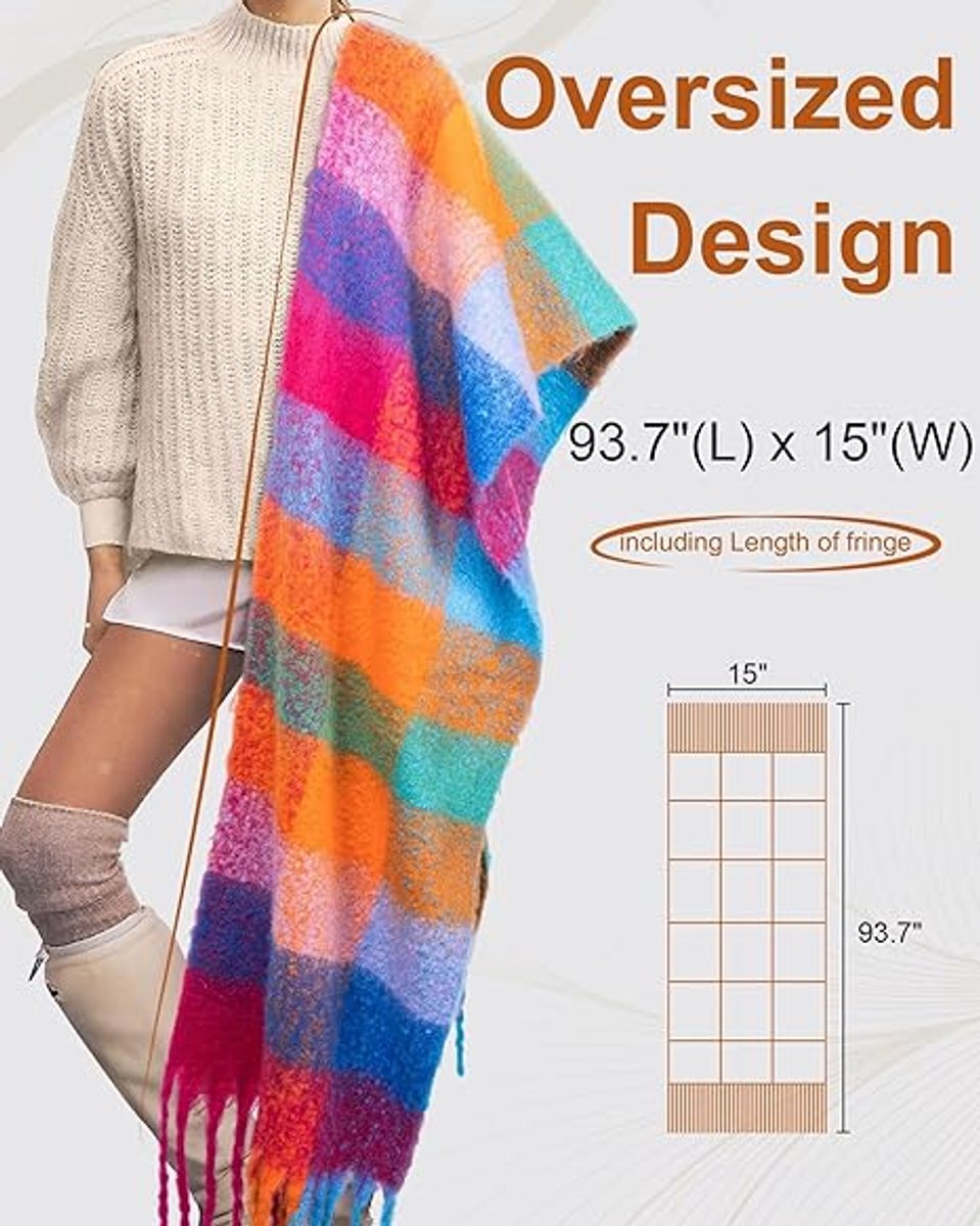Colorful winter scarf for women - Warm, chunky knit and soft checkered scarf - Blanket scarf - Trendy Christmas gift - Gift for her — image 4