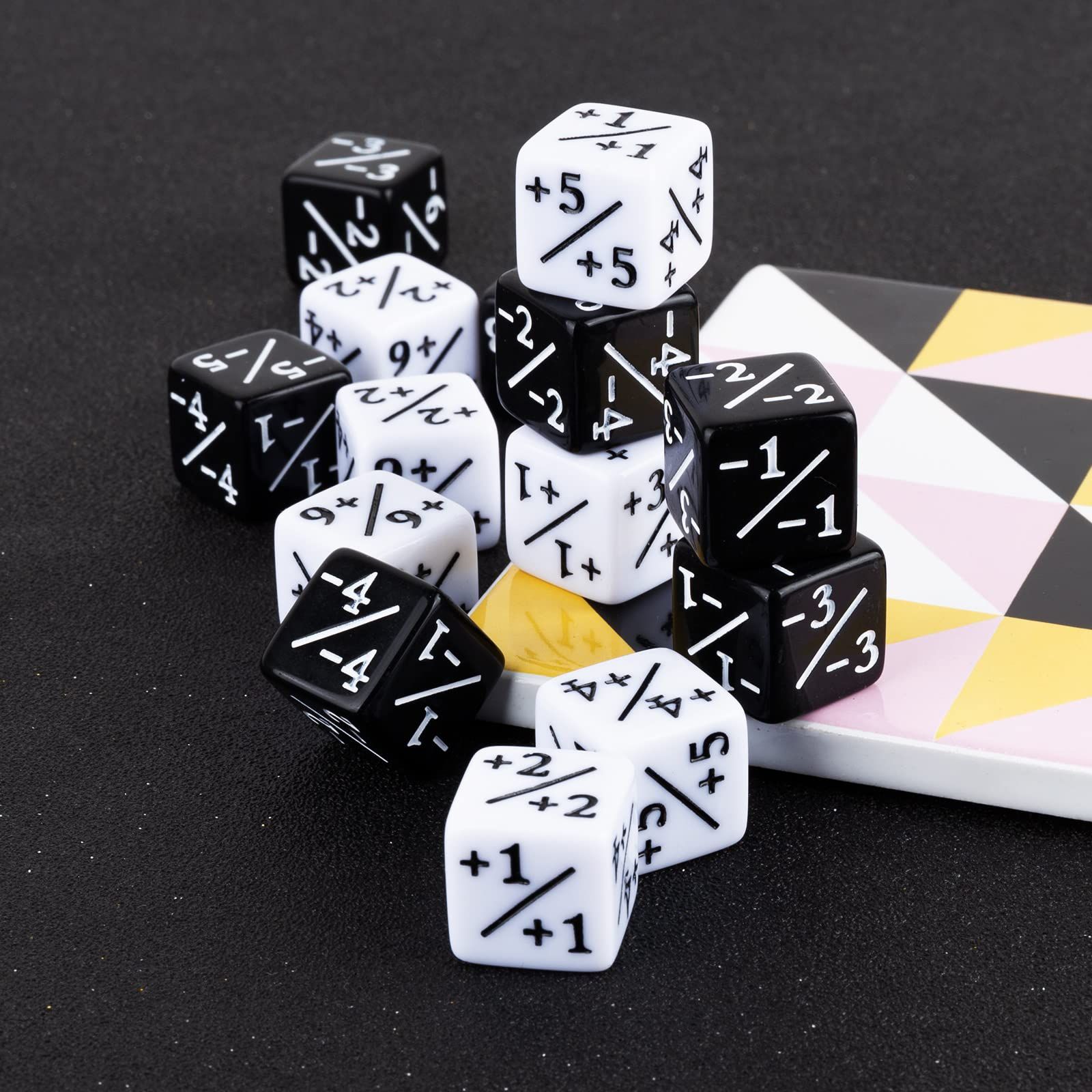24 Pieces Dice Counters Token Buff Dice Set with Velvet Pouches D6 Cube Dice for Magic The Gathering Card Games (Black, White) โ image 2