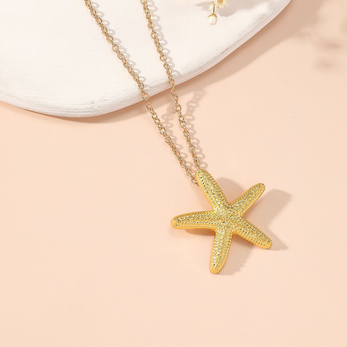 Gold Starfish and Pink fish Pendant Necklace Yellow Gold Fine Jewelry Birthday Gifts for Women Teen Girls (2pcs)