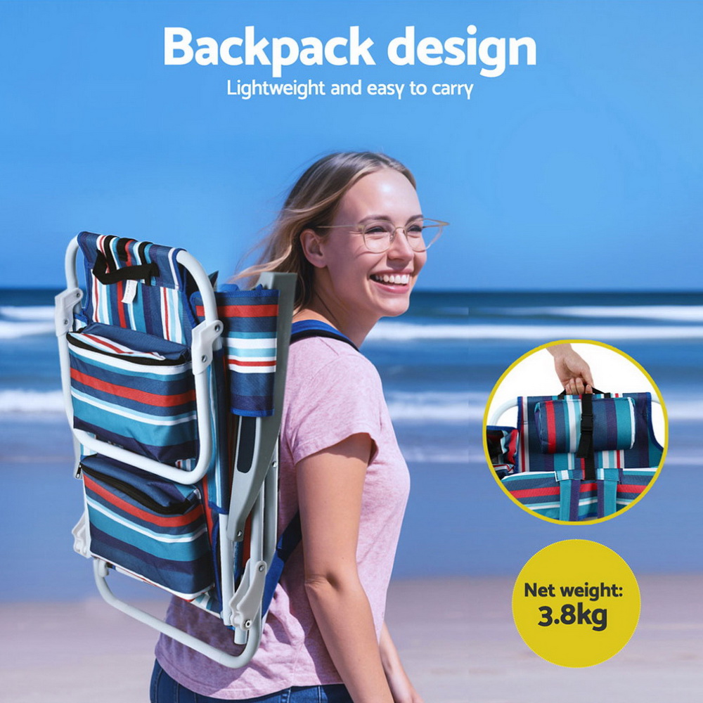 Gardeon Outdoor Chairs Beach Chair Backpack Cooler Storage Lightweight Fishing Blue โ image 4