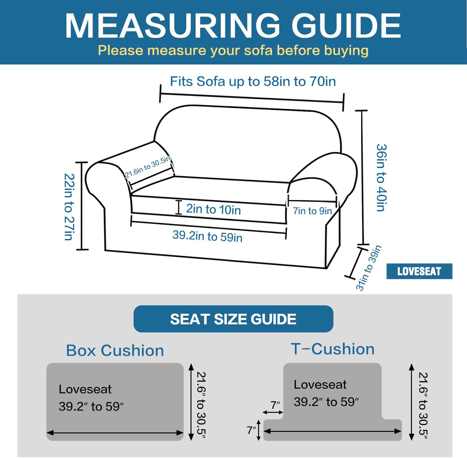 2 Pieces Loveseat Covers Fit Lovesat Width Up to 70 Inch Furniture Cover/Protector, Jacquard Spandex Stretch Loveseat Slipcovers Suit for T Chion/Box Chion โ image 2