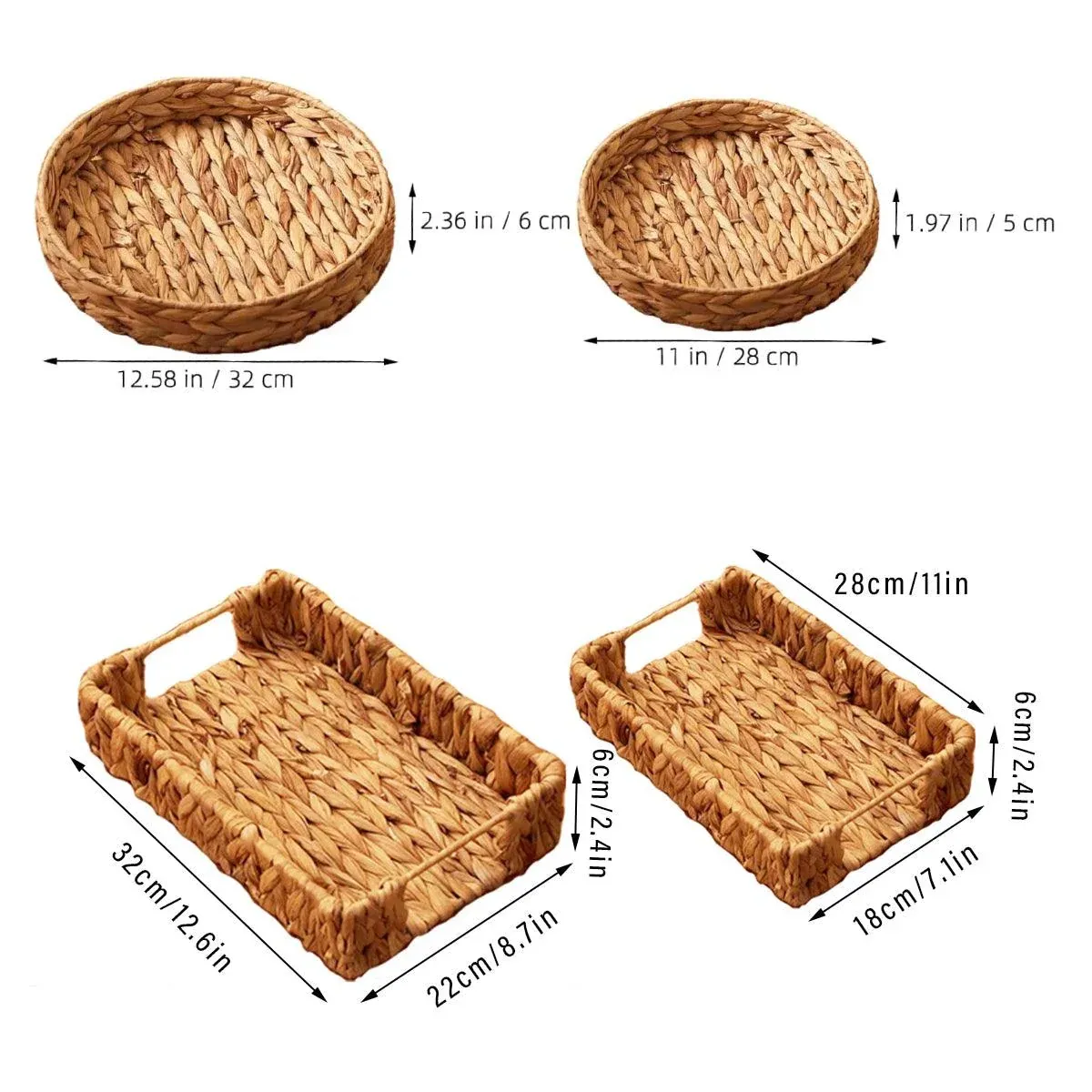 2pcs Rattan Fruit Tray Decorative Storage Trays Multipurpose Shelving Organizer - Circle โ image 4
