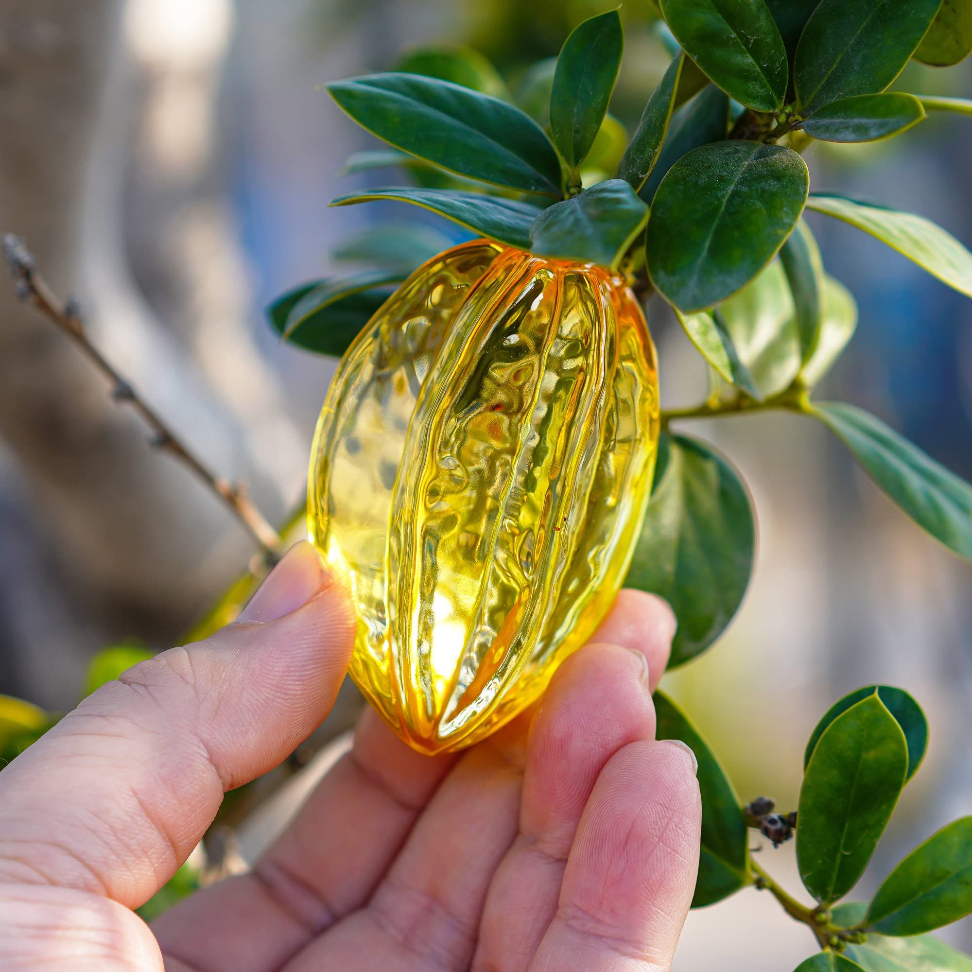 Handmade Blown Glass Star Fruit Collectibles Figurines Crystal Carambola Ornaments for Home Office Table Decoration for Mum Yellow — image 2