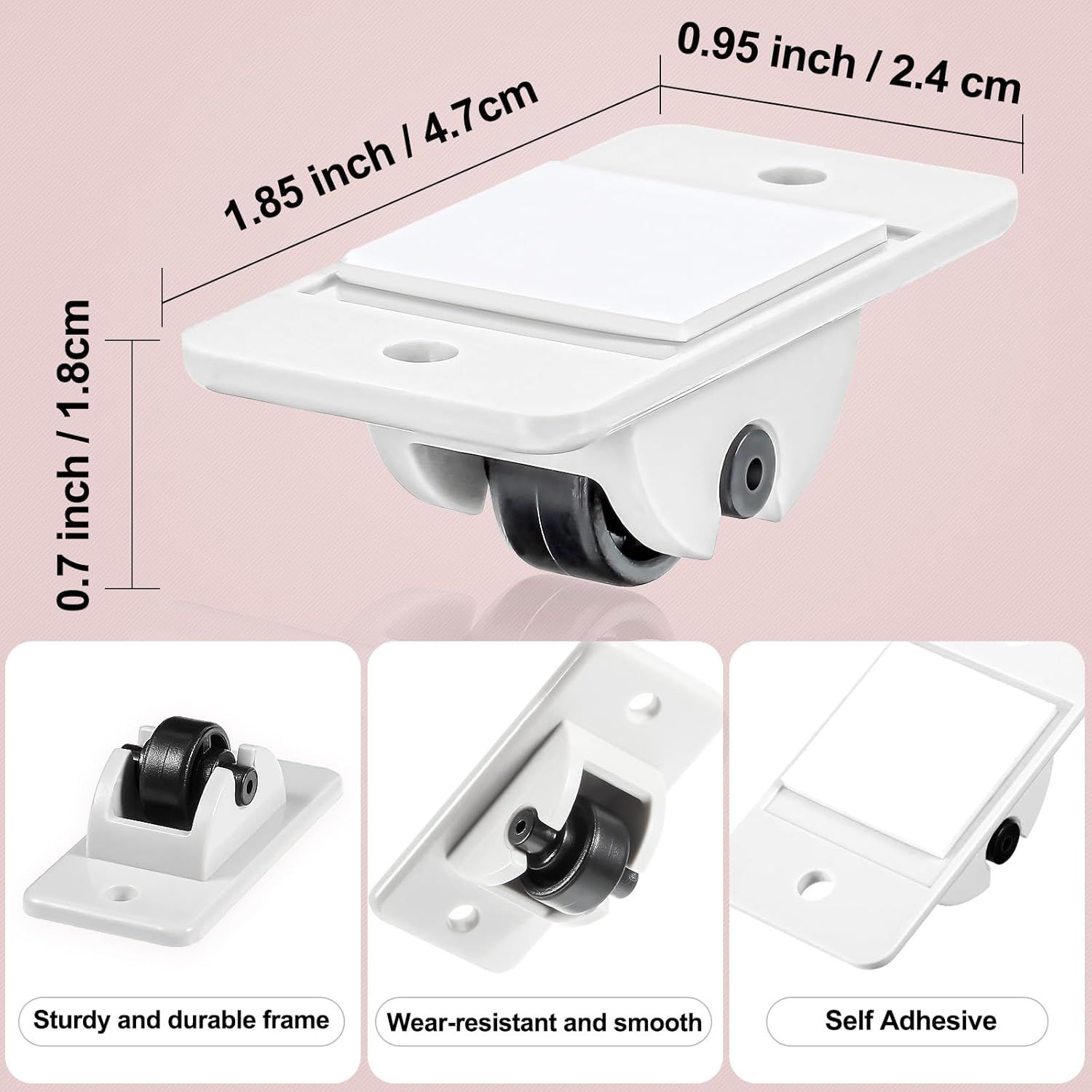 24 Pcs Sel-Adhesive ixed Casters – Caster Wheels or urniture, Cart, Storage Bins & DIY Toy Boxes, No-Drill Mini Wheels or Easy Mobility — image 2