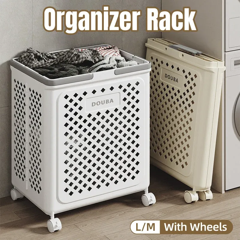 Folding Laundry Basket with Wheel Large Capacity Removable Dirty Clothes Storage - Beige-M โ image 2