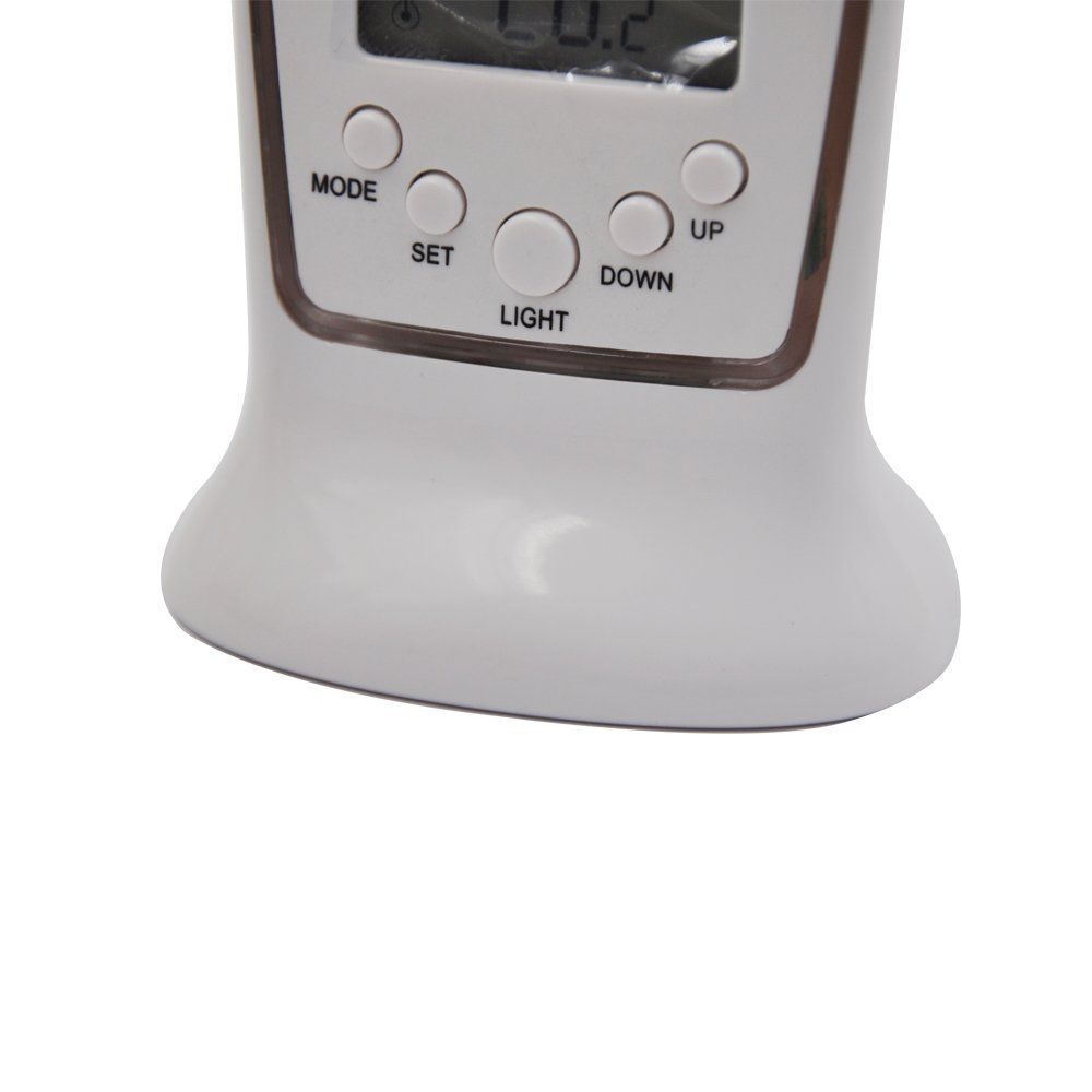 White Battery Powered LED Digital Music Desk Alarm Clock with Purple Backlight Thermometer Calendar Display Function — image 3