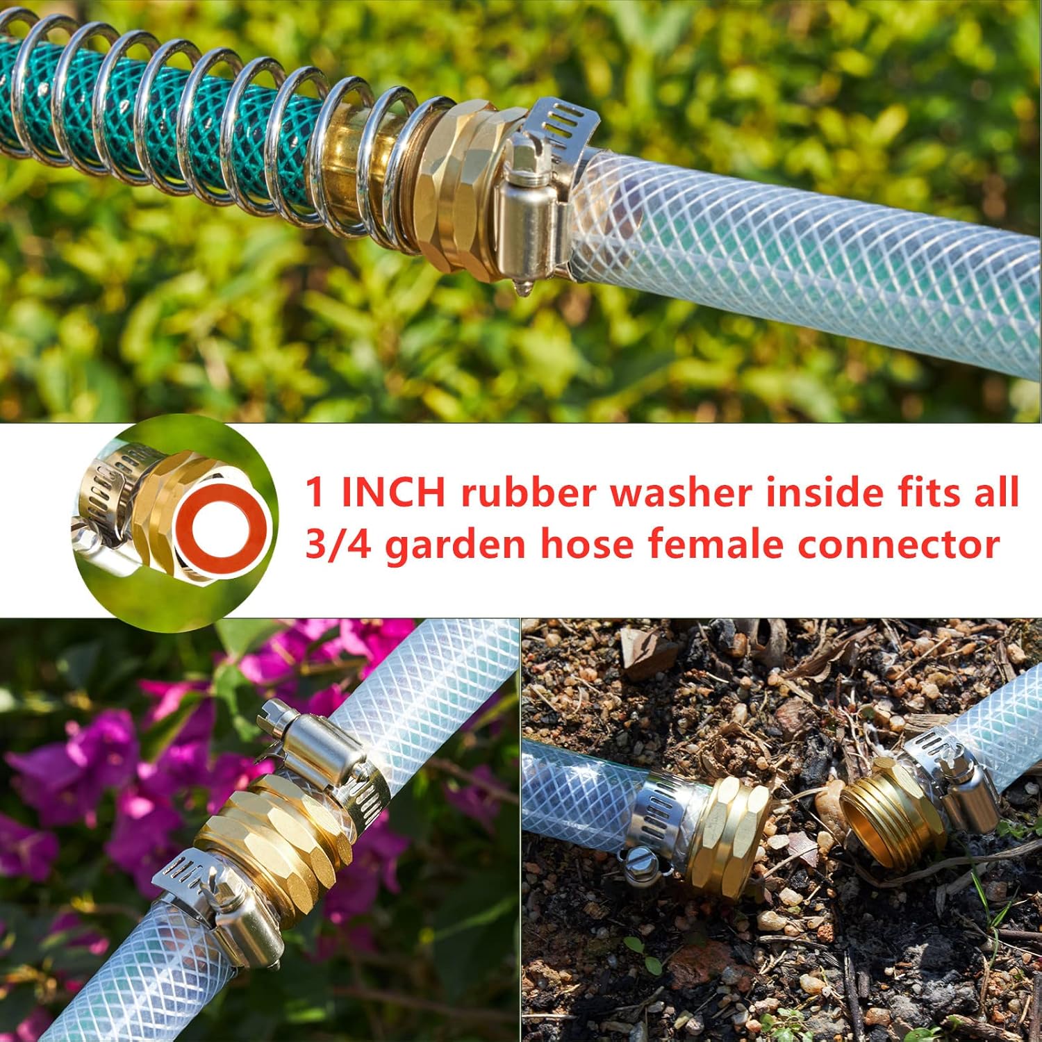 2Sets 5/8 Inch Aluminium Garden Hose Mender End Repair Kit,2Pcs 5/8 Barb Splicer Mender,Water Hose End Mender with Stainless Steel Clamp,Female and Male Hose โ image 4
