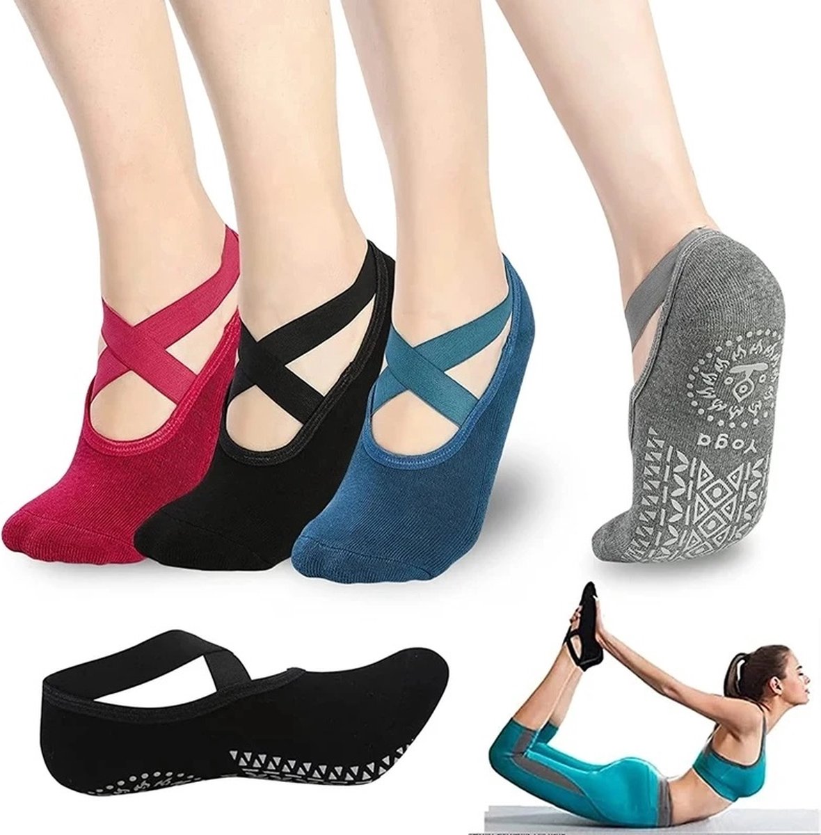 Closed Toe Yoga Socks | With Anti-Slip Bottom | Anti-Slip Socks | Pilates Socks | Size 36-40 | Black — image 2