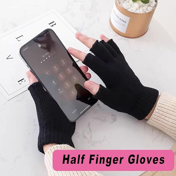 Unisex Black Touchscreen Gloves 2 Pack - Ideal for Work Writing Typing with Half Fingers — image 5