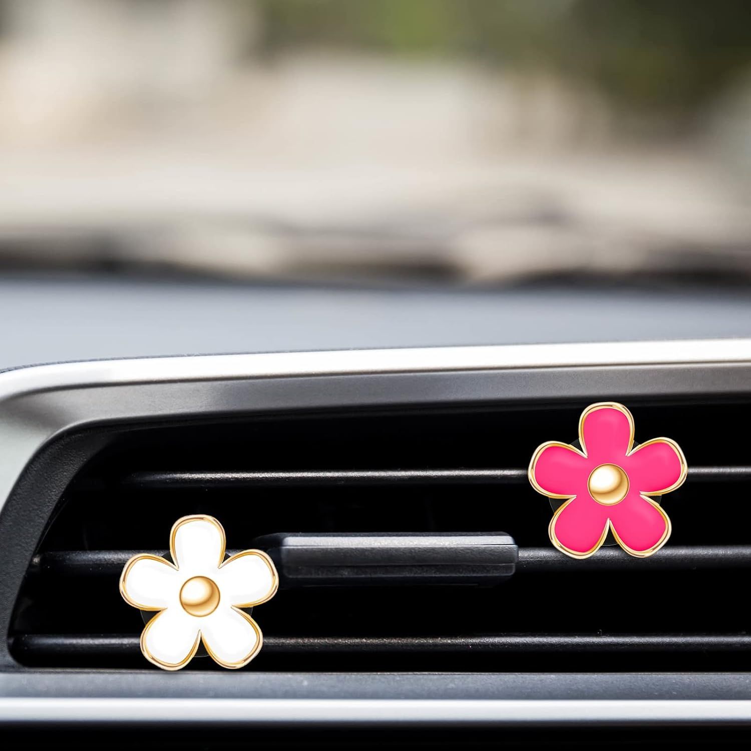 6 Pcs Daisy Flower Air Vent Clip Accessories Air Conditioning Outlet Clip Car Air Freshener Dashboard Accessories Charm Car Inter Decor(3 cm, 3.3 cm,Red — image 5