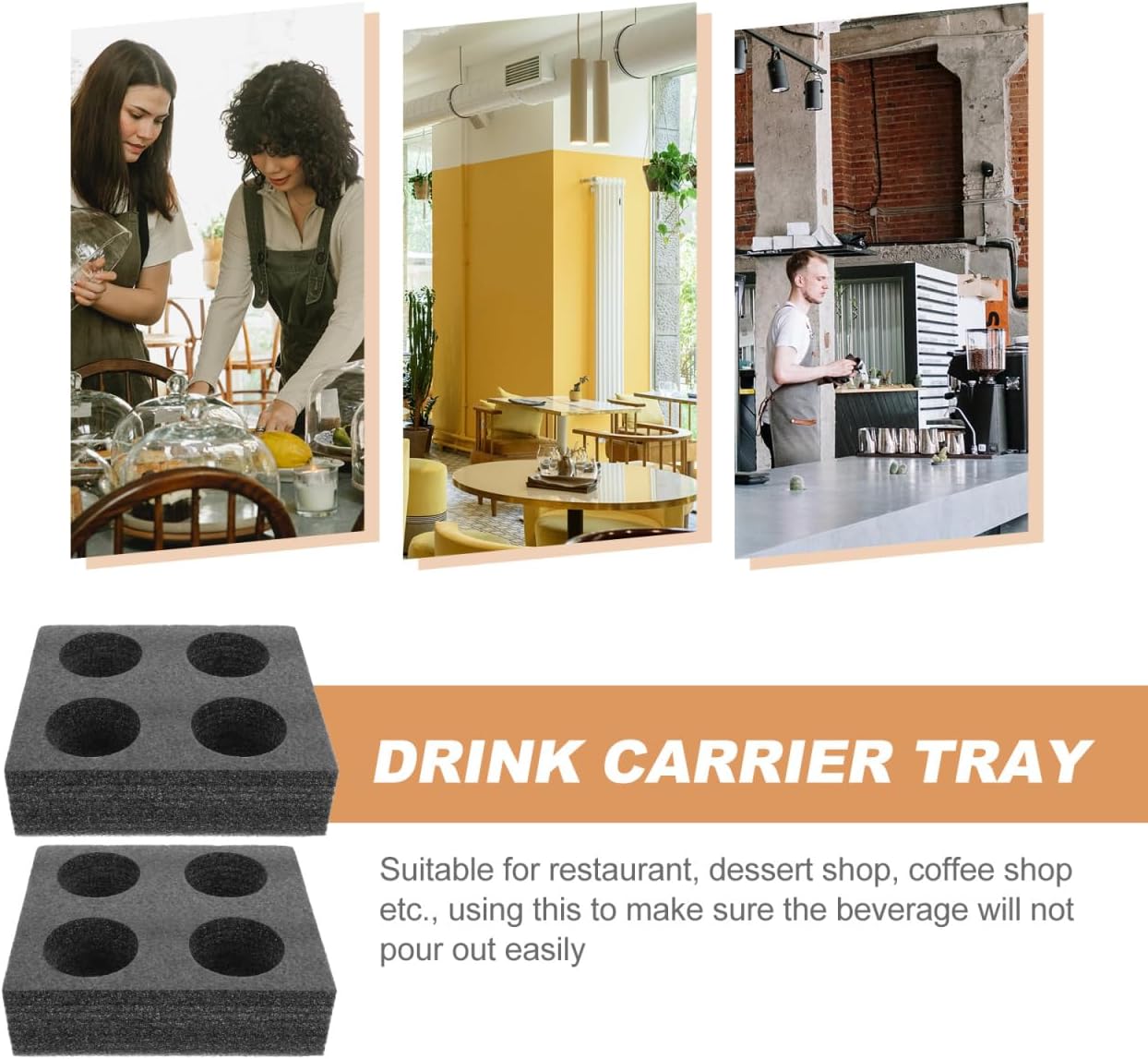 Takeaway Coffee Cup Bottle Carrier: 2Pcs Black Holders Foam - Hot or Cold Drinks Carrier Trays - Beverage Trays for Package Service - Packaging Supplies — image 6