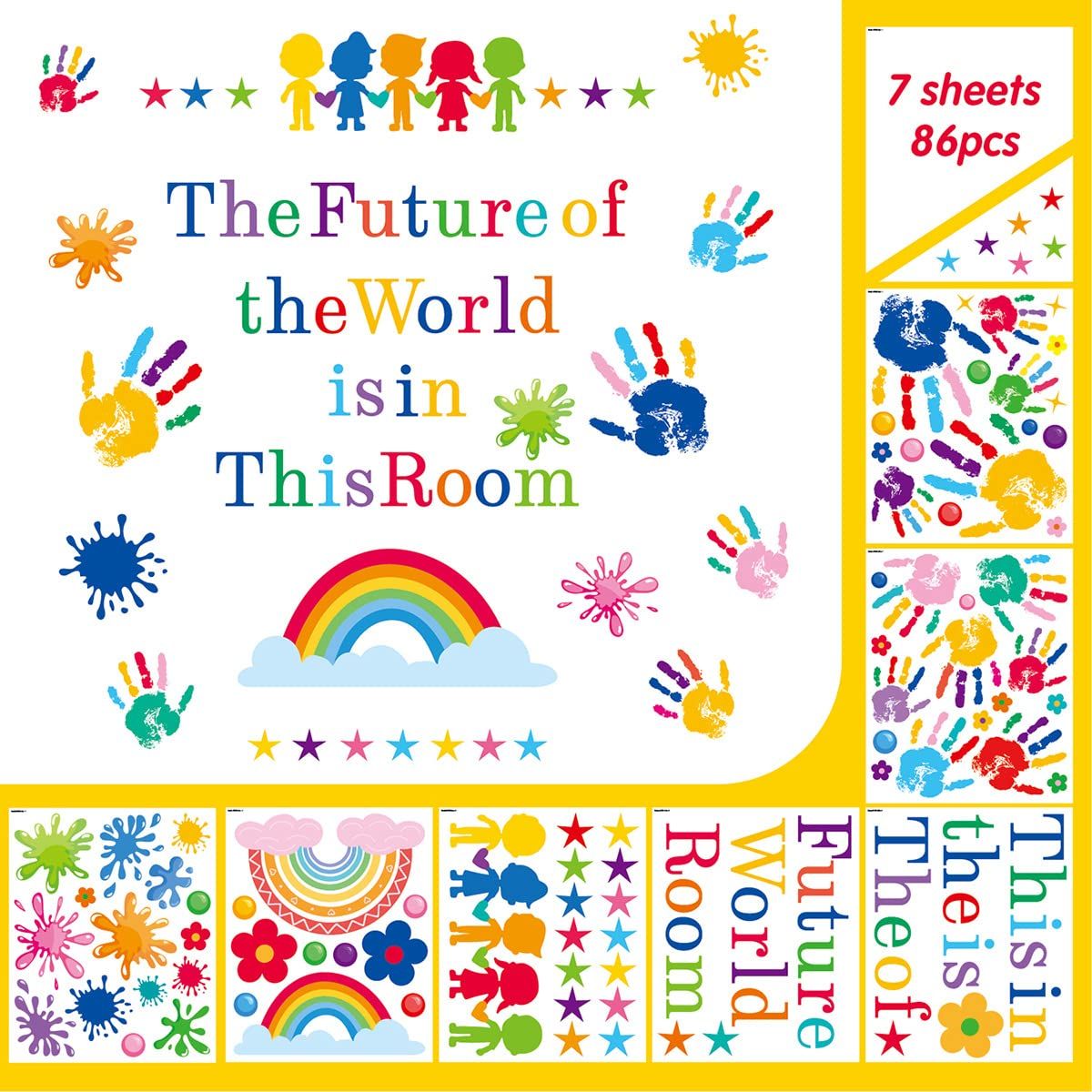 Kids Wall Decals Classroom Decals Colorful Inspirational Quotes Wall Stickers Motivational Sticker Splatter Handprint Wall Decals โ image 3