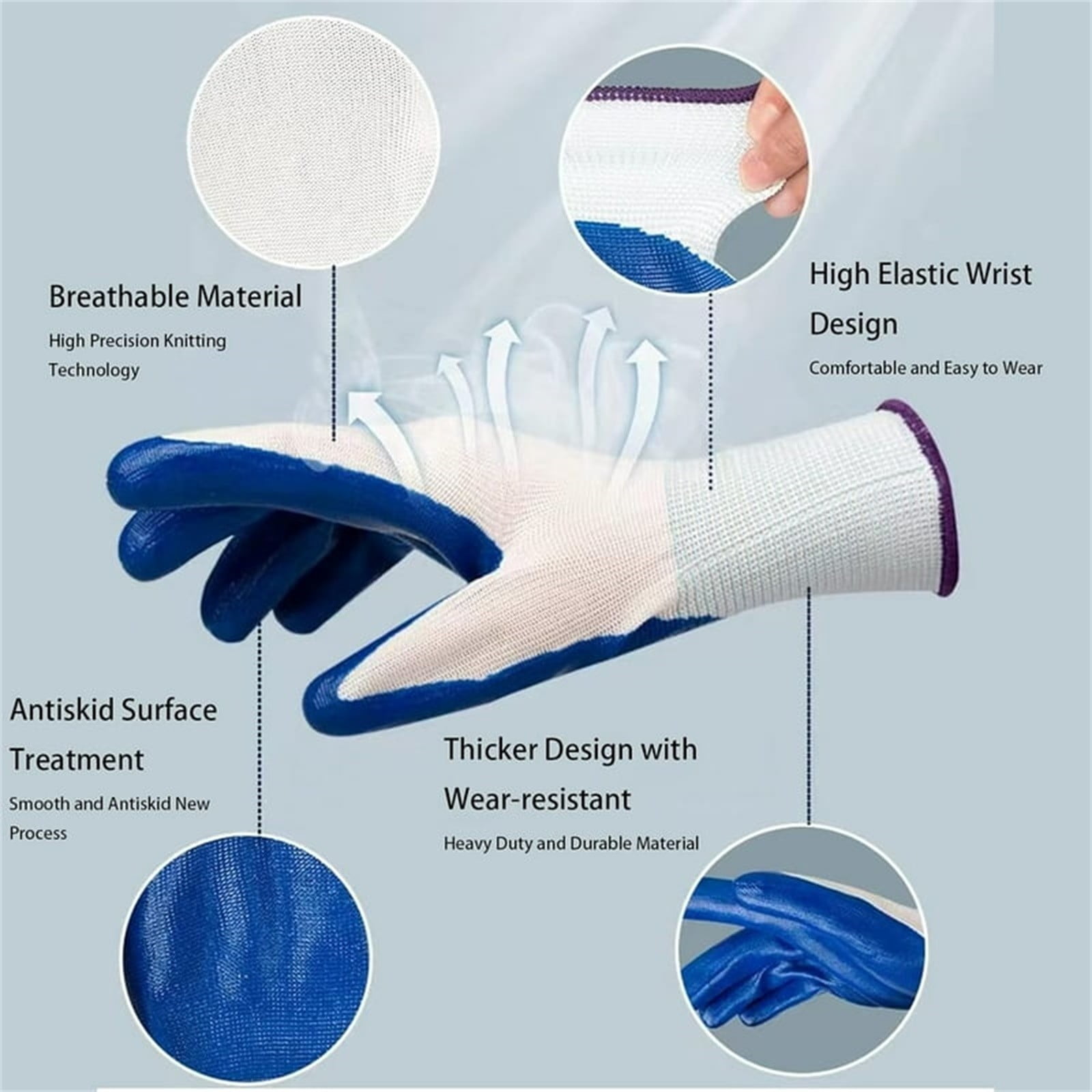 Nylon Rubber Latex Reinforced Dipped Wear-Resistant and Non-Slip Construction Work Gloves Garden Gloves for Women/Men Nitrile Coated Work Gloves for Gardening — image 5