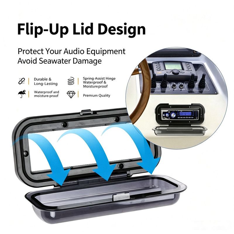 Marine Stereo Waterproof Cover, Flip Up Radio Housing ABS Waterproof Dustproof Protective Shell for Boat Yacht Marine Audio CD Player, With Mounting Screws โ image 3