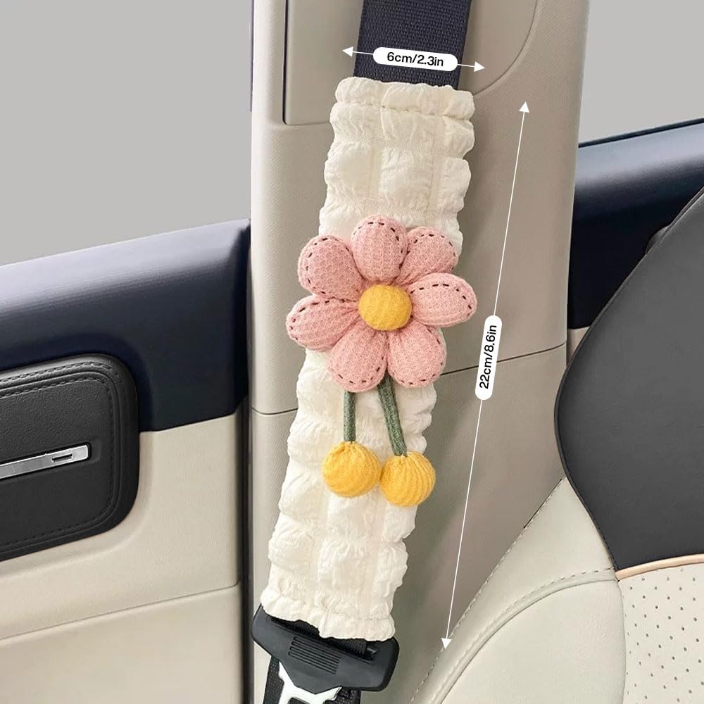 2 Pack Car Seat Belt Cover Pads, Soft Seat Belt Shoulder Pad with Petals, Cute Floral Car Seatbelt Covers Protector for Women Girls, Universal Fit for Cars — image 5