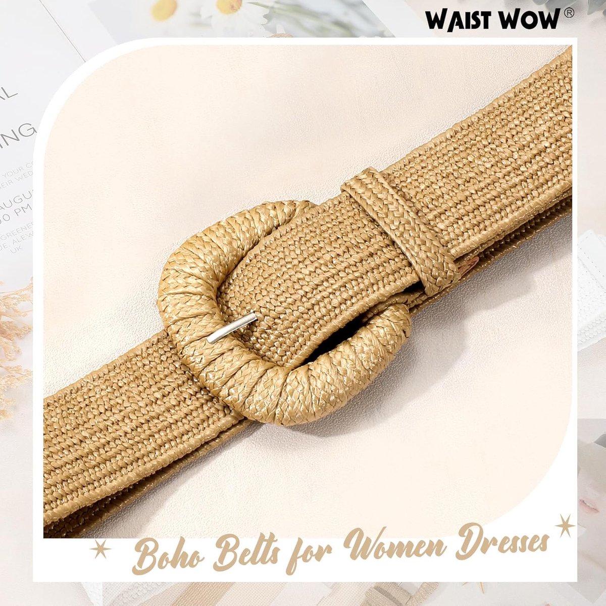Belts - Women's stretch straw belts - Fashionable Bohemian belts - Rattan belts Raffia women's belts โ image 2
