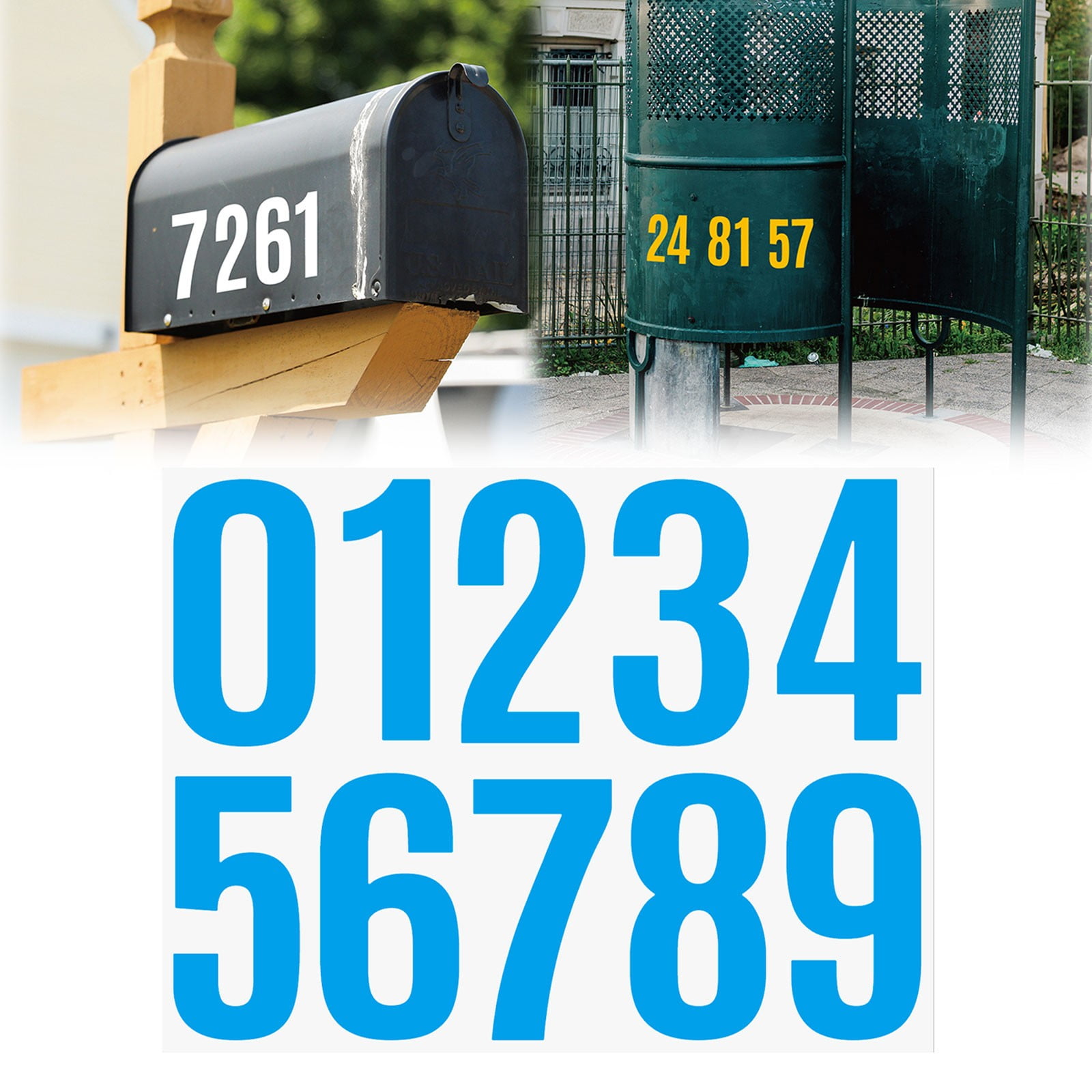 Vinyl Number Stickers, Self Adhesive Weatherproof Digit Decals for Mailbox Car and Home, Blue, 4 inches โ image 2