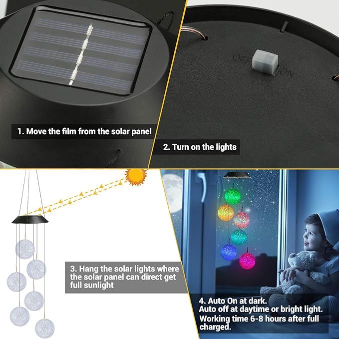 Solar Wind Chime, Color Changing Ball Wind Chimes, LED Decorative Mobile, Gifts for Mom Grandma, Waterproof Outdoor Solar Lights for Garden, Patio, Party — image 3