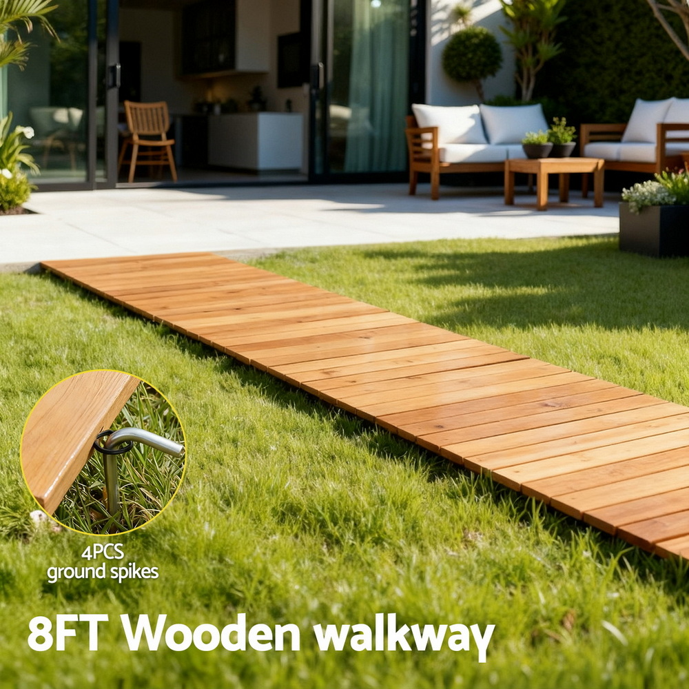 Gardeon 8FT Wooden Garden Pathway Roll-Out Straight Walkway Outdoor Backyard Brown โ image 5