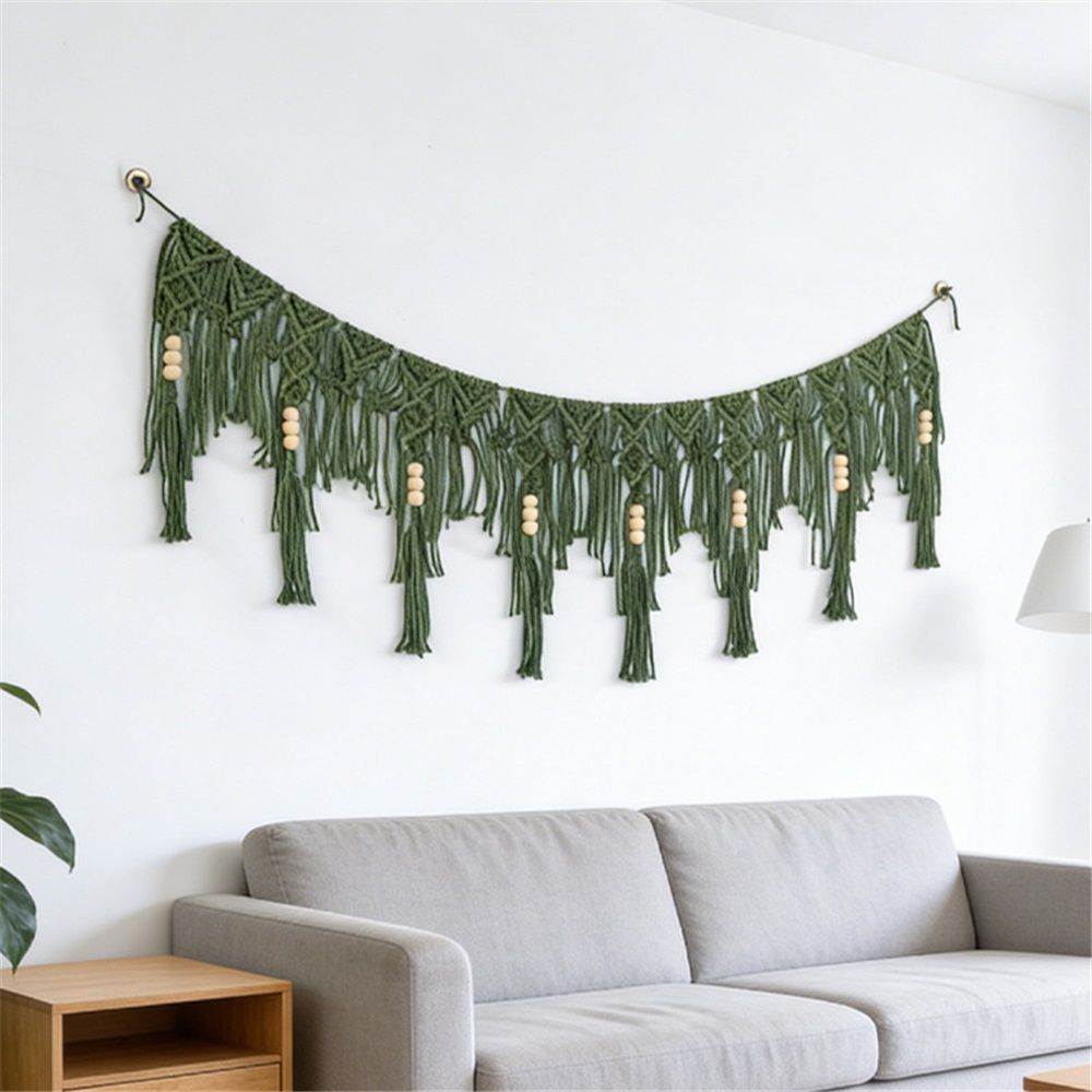 Green Bohemian chiffon tassel garland green wall decoration tassel with bead banner kindergarten classroom office birthday party children's room baby — image 3