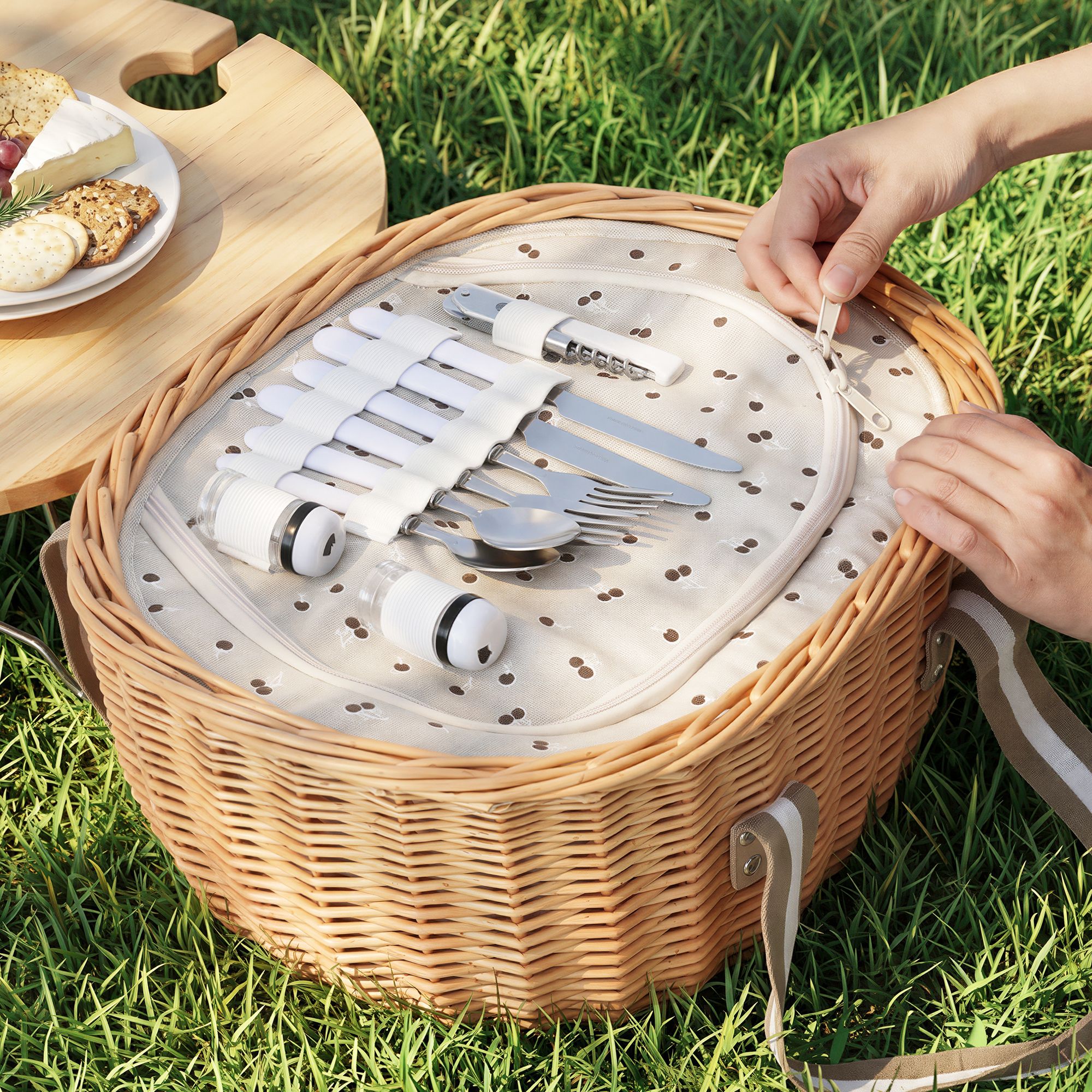 Alfresco 2 Person Insulated Picnic Basket Set with Foldable Wood Table — image 5
