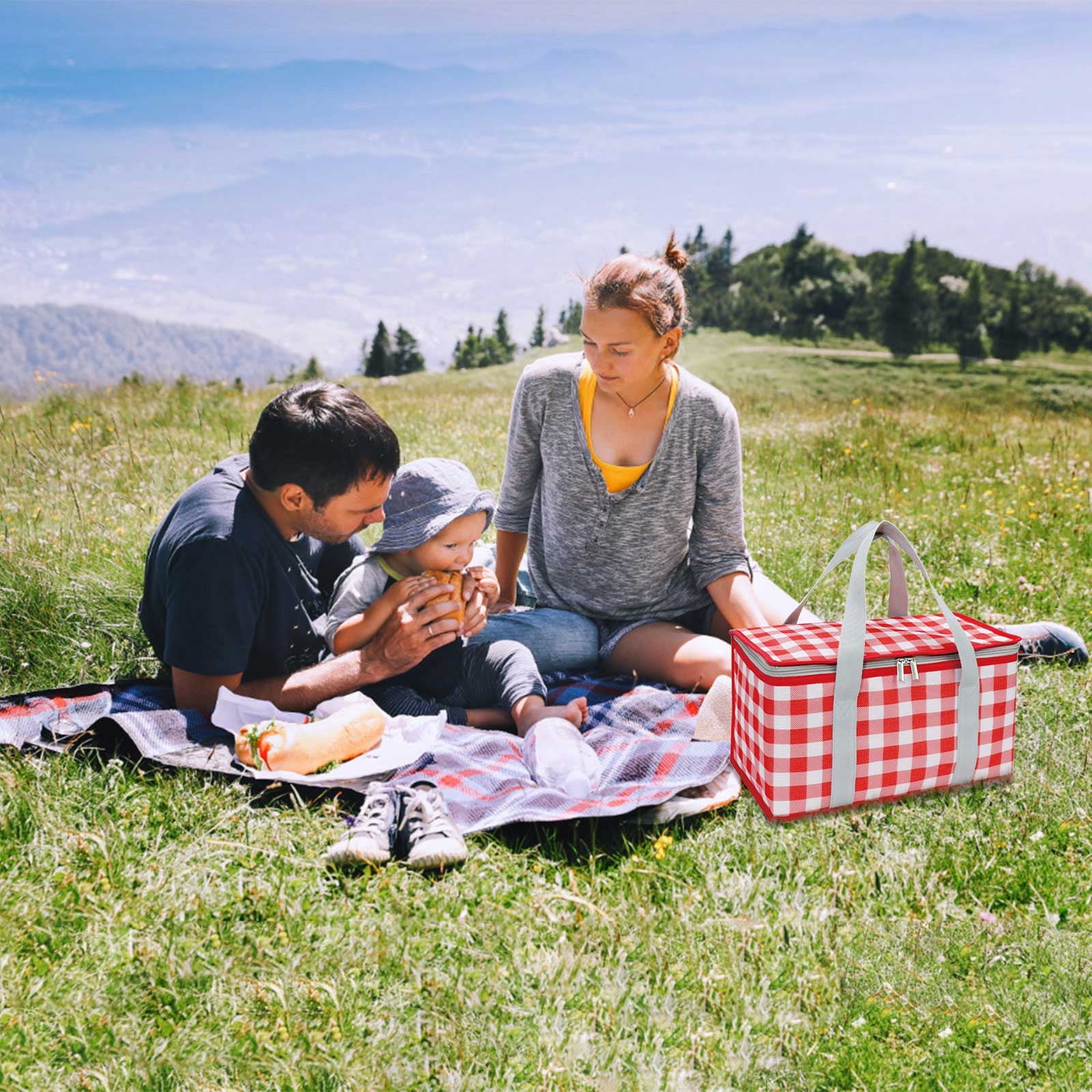 Large Picnic Basket Shopping Basket Camping Picnic Basket Travel Picnic Bag Portable Bento Bag Thermal Insulation Bag Red — image 5