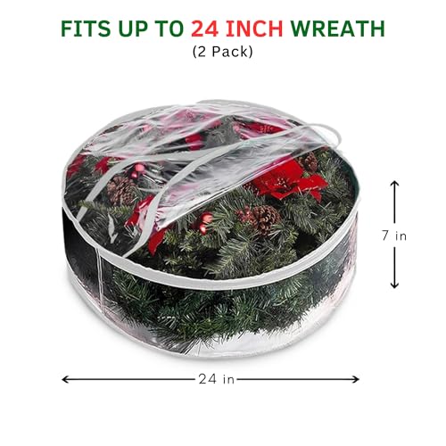 2 Pieces Clear Christmas Wreath Storage Bags with Handles for Artificial Wreaths and Decorations, Protective Seasonal, 60 cm, White โ image 2
